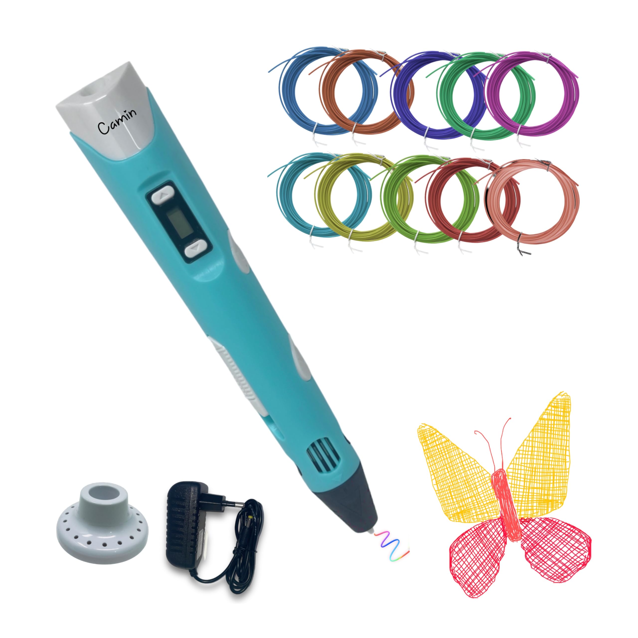 3D Pen with Adapter| 3D Pen for Kids| 3D Pen with 10 * 1.75MM PLA Filaments 10m Each| 3D Printing Pen Drawing Toy| 3D Printing Pen - Perfect for DIY and Crafting (with 10 PLA filaments)