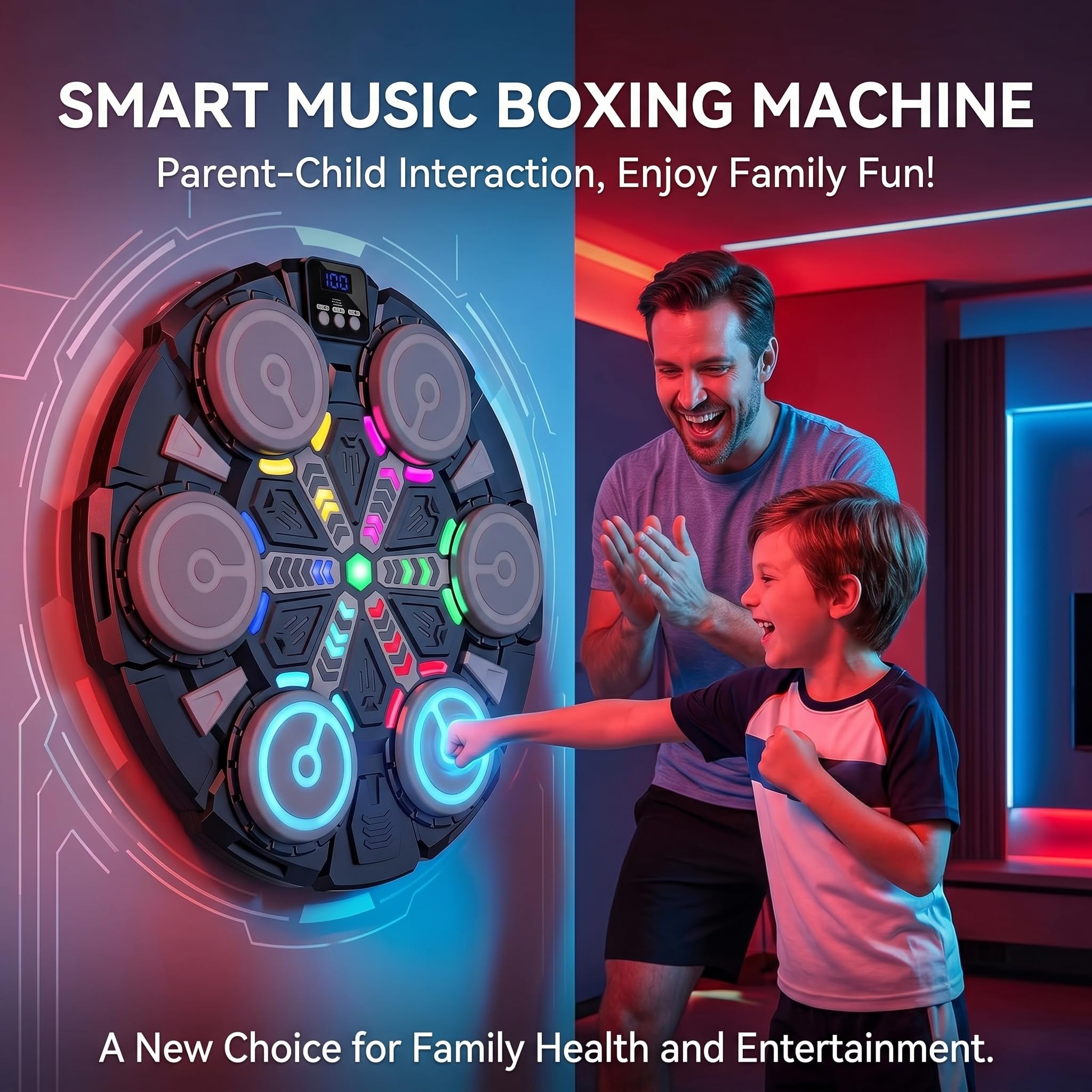 Music Boxing Machine, Boxen Kinder mit Boxhandschuhen, Farblichter, Bluetooth, Reaktionstraining Sport Geräte für Zuhause, Musik Box Maschine für Erwachsene und Kinder, Indoor und Fitnessstudios