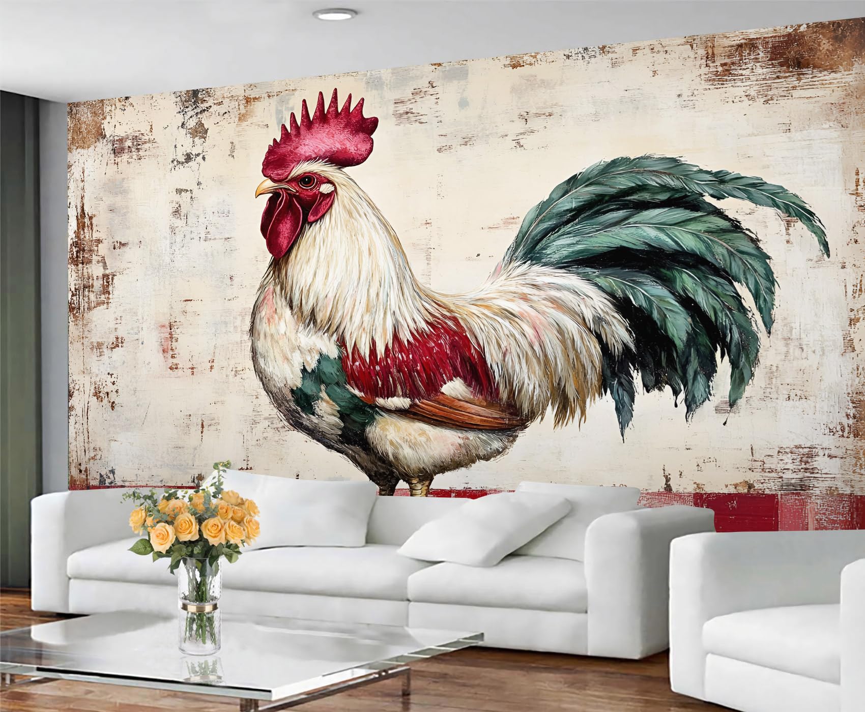 GIVLWF Rooster Wallpaper Countryside Mural Wallpaper Rustic Bedroom Wall Paper for Living Room Non Self Adhesive Wall Murals & Home Decor