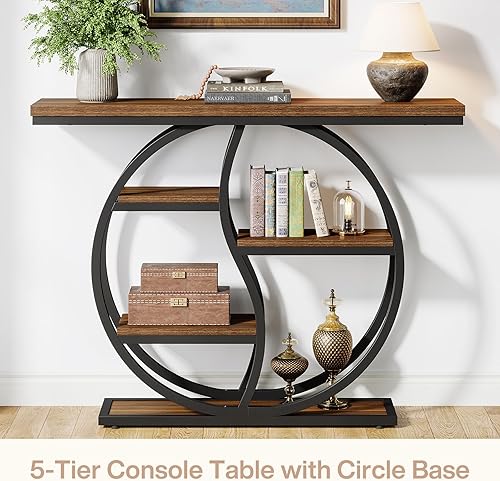 Miniatura 5 de Tribesigns Mesa de entrada de 47.24 pulgadas, consola industrial de 5 niveles con múltiples estantes de almacenamiento, mesas largas estrechas de