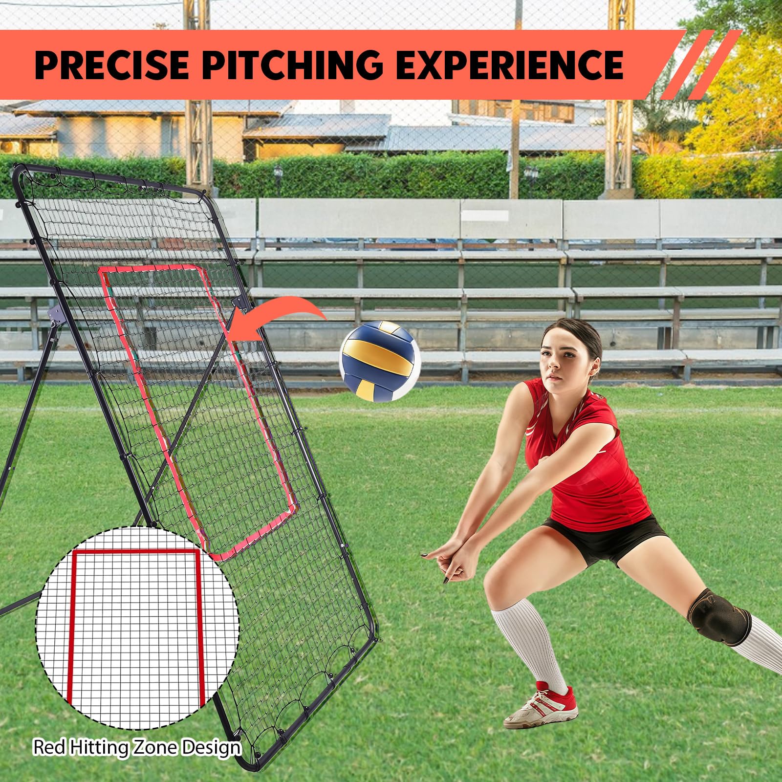 Rebounder siatka do siatkówki ze strefą uderzeniową 2,2 x 1,2 m, regulowana siatka do siatkówki 45°/60°/75°/85°, wielofunkcyjny sprzęt treningowy dla dzieci i dorosłych, idealna do softballa, piłki