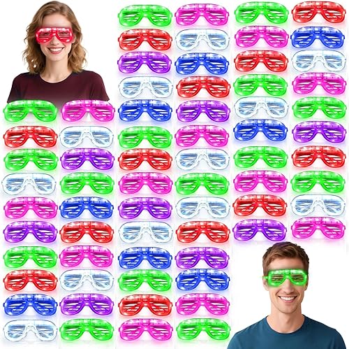Miniatura 7 de Paquete de 20 lentes LED para fiesta de Año Nuevo 6 colores iluminados persianas de obturador palos brillantes gafas de sol LED para fiesta niños y