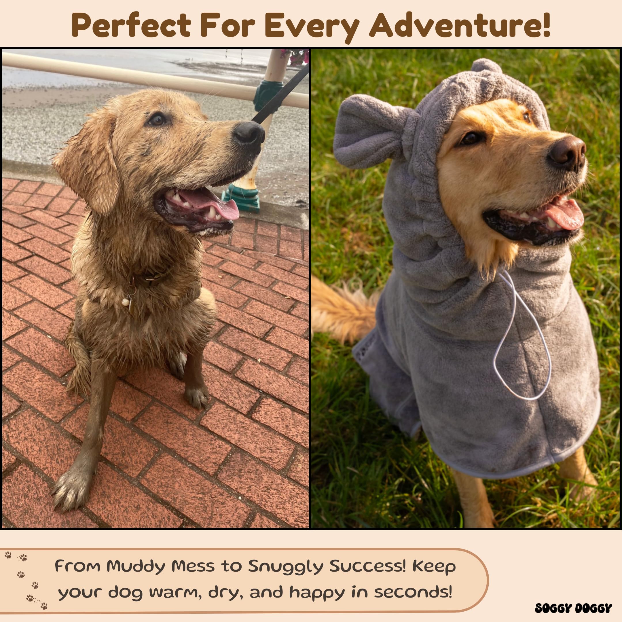 Accappatoio per cani in microfibra, regolabile, ad asciugatura rapida, super assorbente, con tasche, taglie XS-XL, accappatoio per cani di lusso (M)