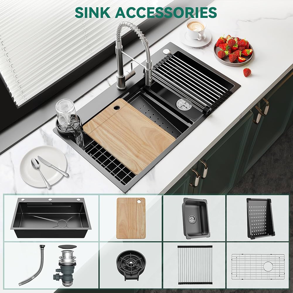 Amazon.com: YITAHOME 32in Black Kitchen Sink Drop In Sink
