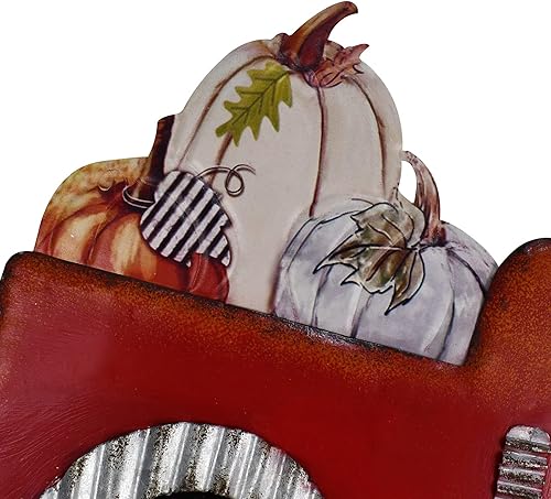 Miniatura 7 de Camioneta de metal rojo con estaca de patio intercambiable, carga de letreros de bienvenida con calabaza, árbol de Navidad, decoración de otoño de