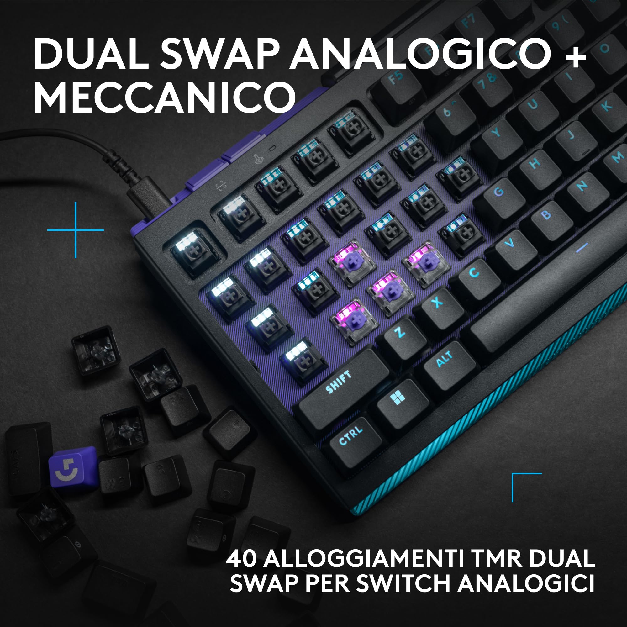 Logitech G G512 X 98 DUAL SWAP - Tastiera gaming meccanica/analogica TMR | hot-swappable, aggiornamento 8K, azionamento personalizzato, TRIGGER, LIGHTSYNC RGB, cavo, PC, Mac, ITA QWERTY - Nero