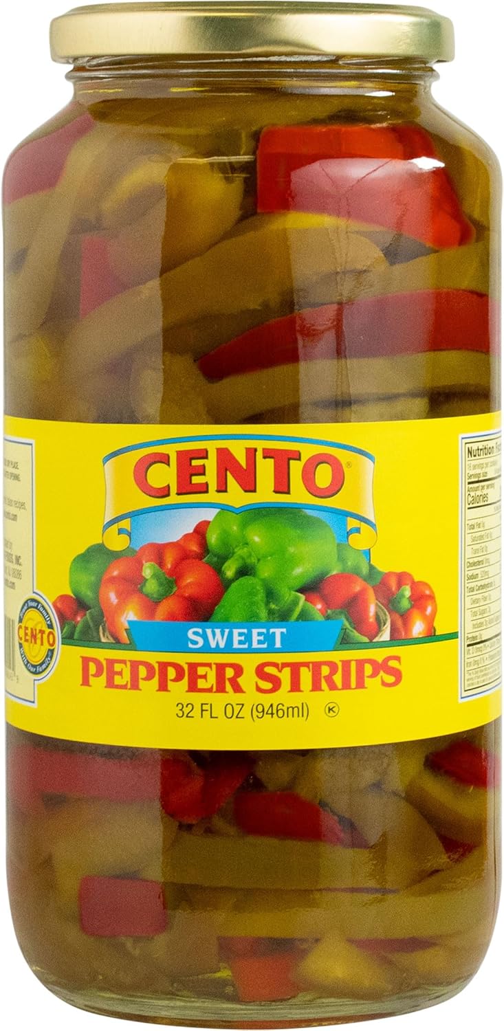 Cento Sweet Sliced Pepper Strips - Tender Red & Green Bell Peppers in Sweet Brine, Gluten-Free Non-GMO, Pack of 3 Jars