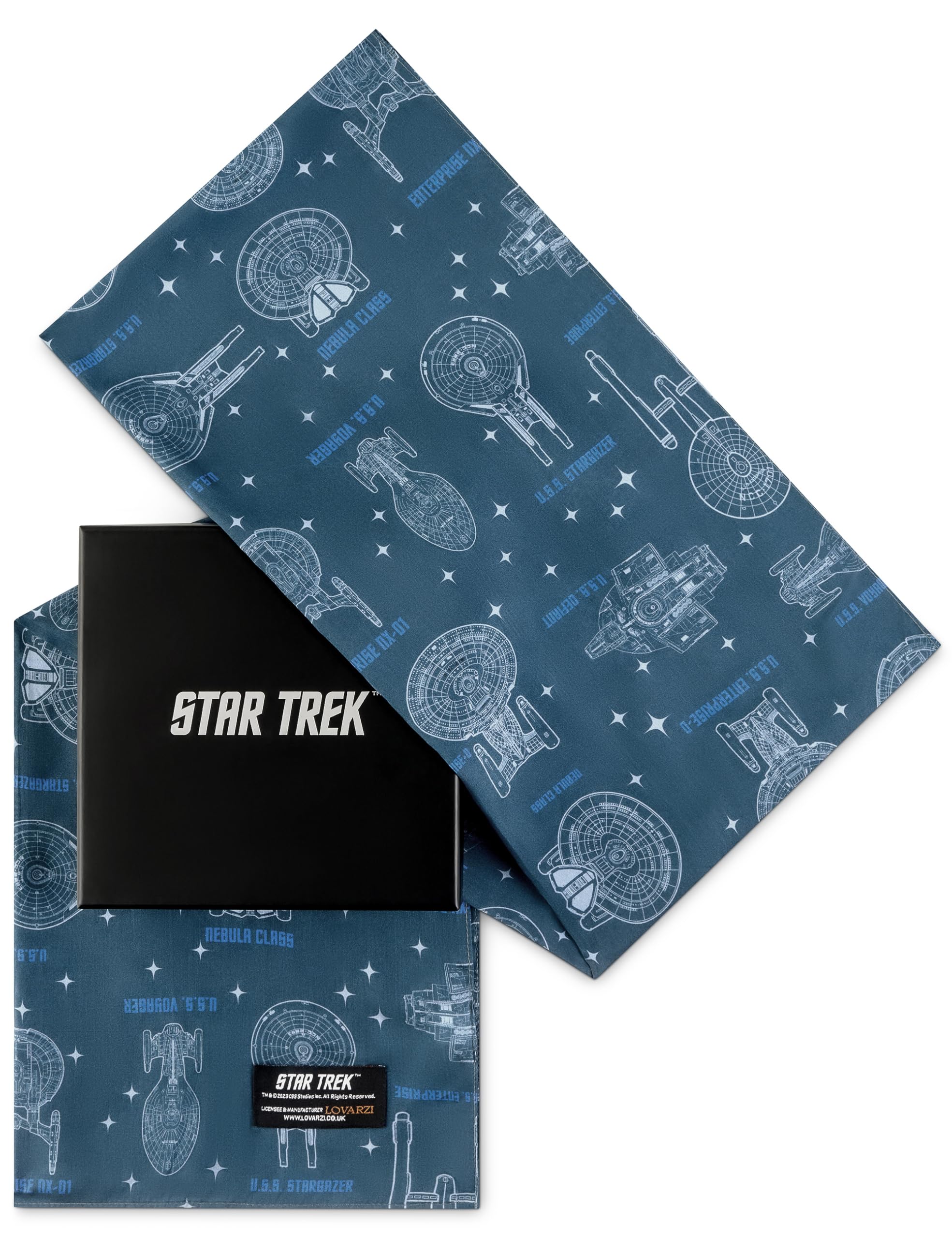 Star Trek Ships of the Line Schal in Geschenkbox - Fanartikel LOVARZI | Zeigt Legendäre Raumschiffe aus Verschiedenen Star Trek Ären, Elegantes Accessoire Geschenk für Trekkies