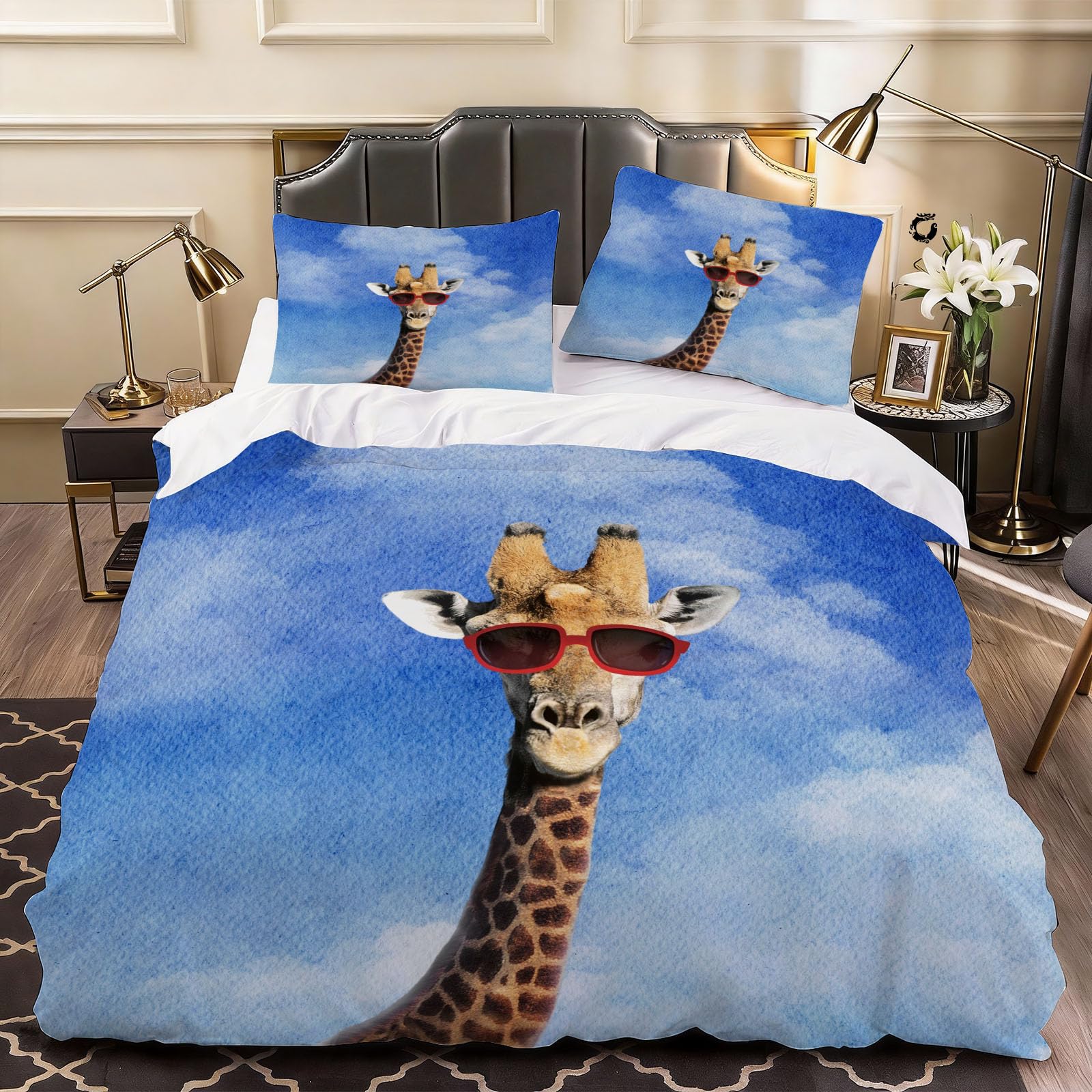 3D Giraffe Animal Duvet Cover Wildlife Bedding Double Bed Set, Soft Microfiber Comforter Cover Printed with Zipper Closure Quilt Coverr 200x200 cm and 2 Pillowcases