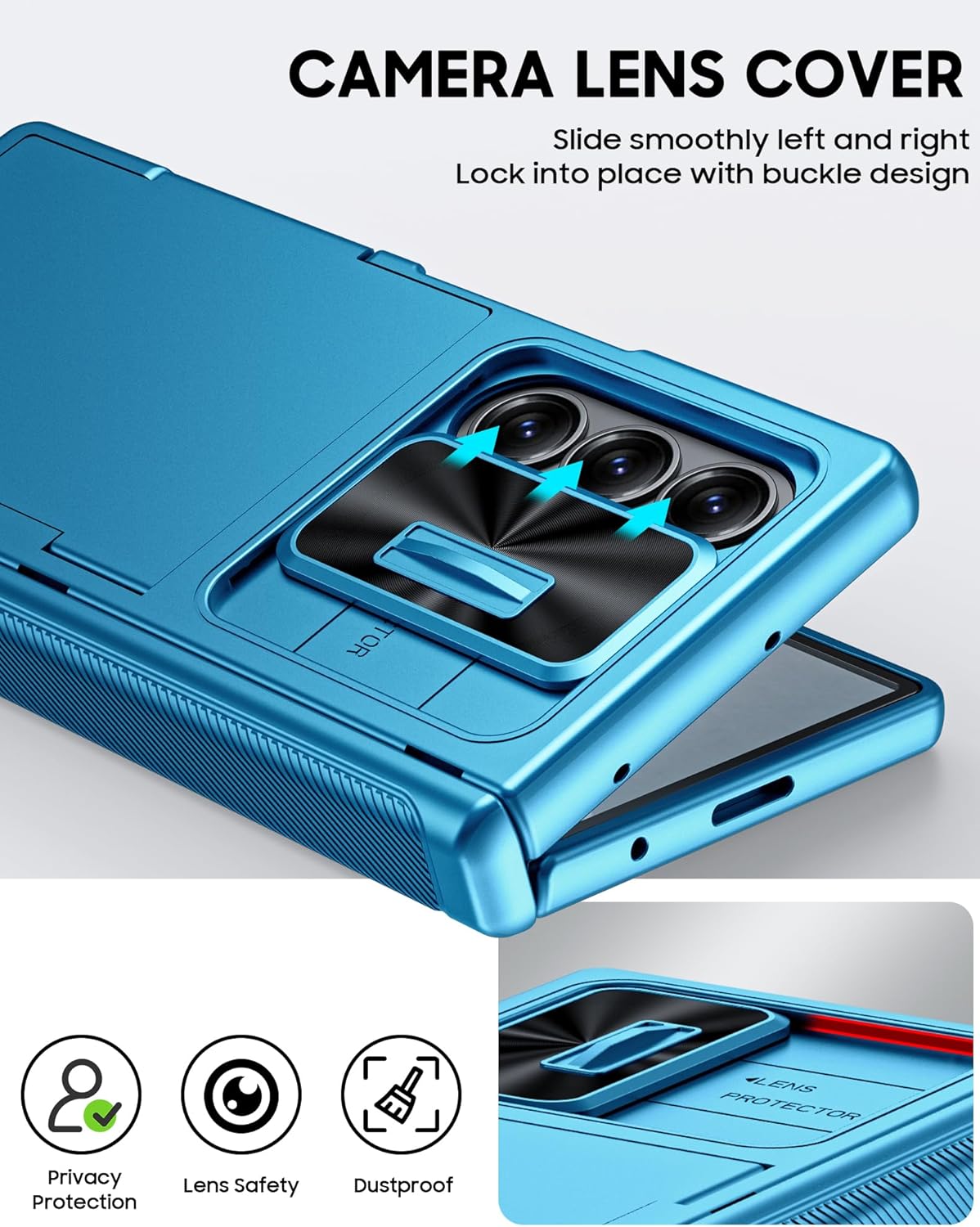 Vizvera for Samsung Galaxy Z Fold 6 Case RFID Wallet with Cards Holder [Hinge Cover] [Camera Cover] Shockproof Silicone Protective Phone Case for Z Fold 6 2024-Lake Blue