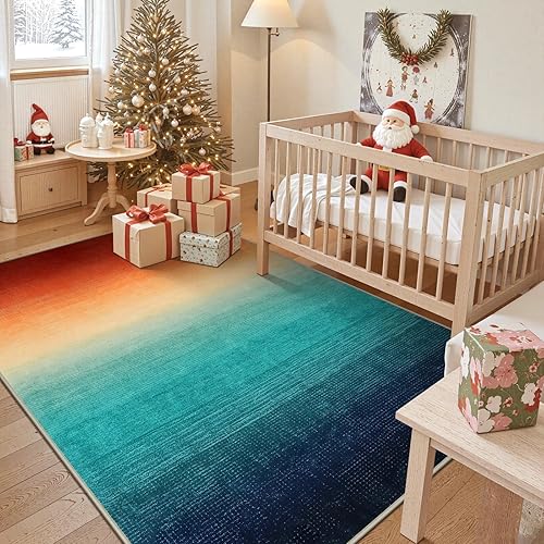 Miniatura 3 de Wonnitar Alfombra moderna degradada de 4 x 6, colorida alfombra abstracta para sala de estar, alfombra suave lavable para dormitorio,