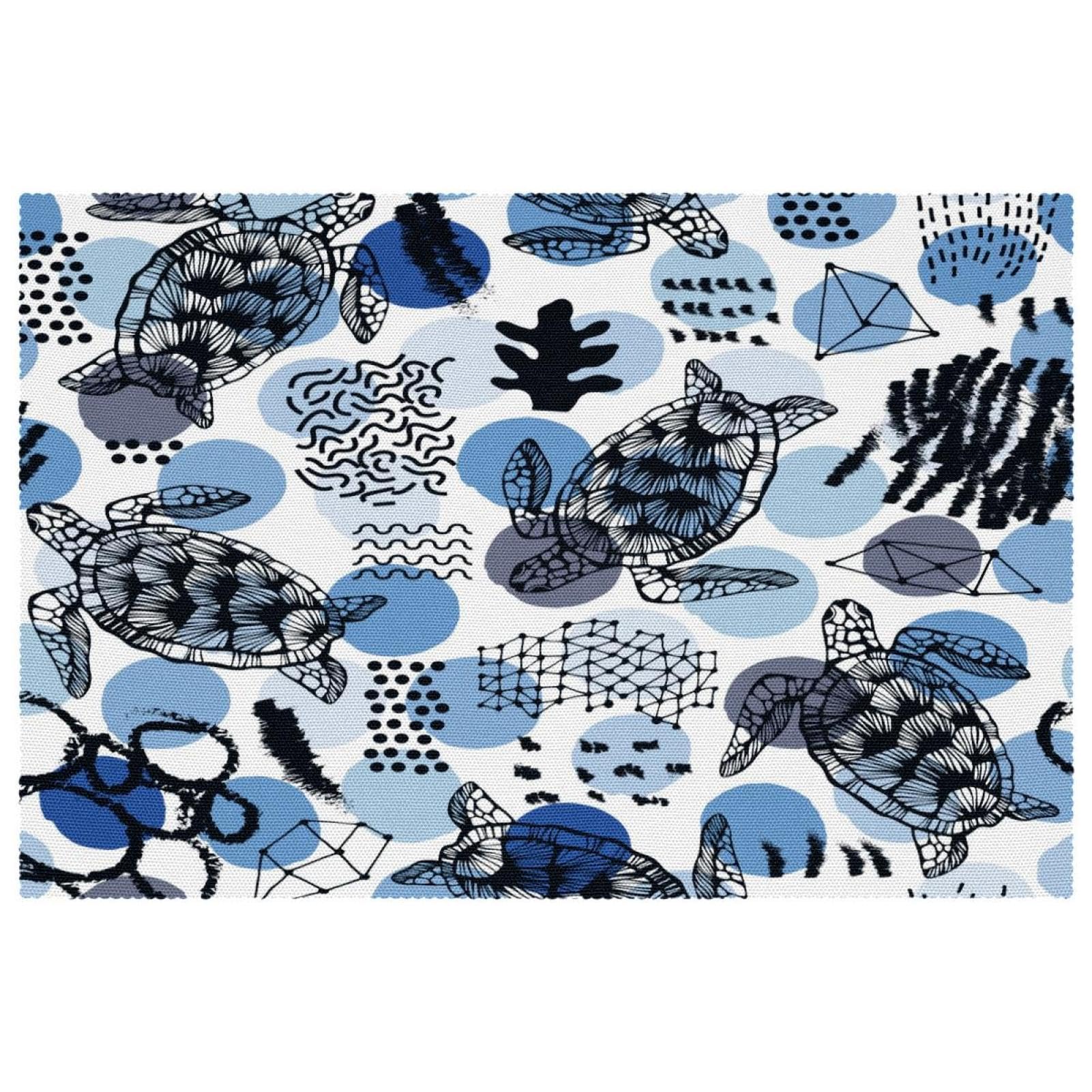 Sets de table tortue de mer et corail en tissu Oxford lavable, lot de 4