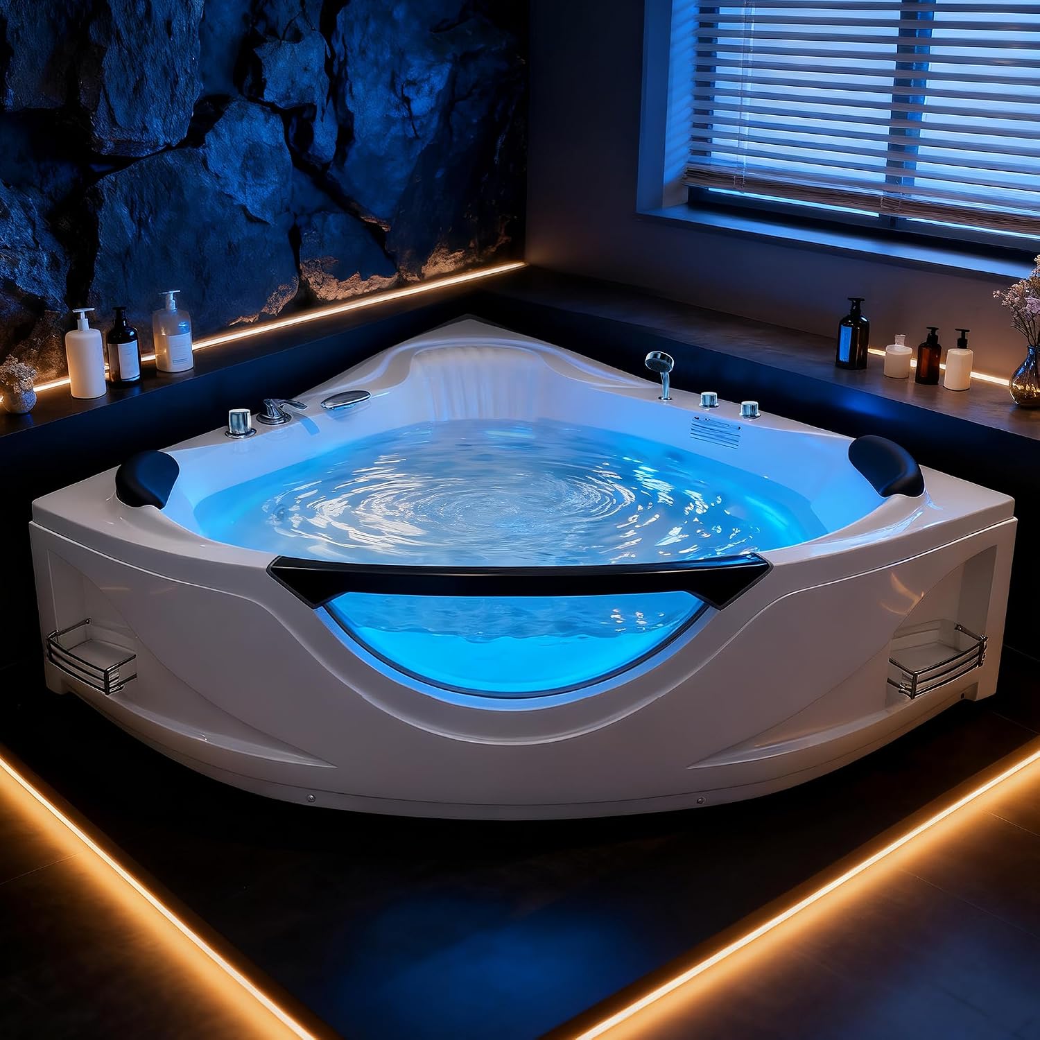 Corner Whirlpool Bathtub for 2-Person, 59" Jetted Tub with 6 Hydro