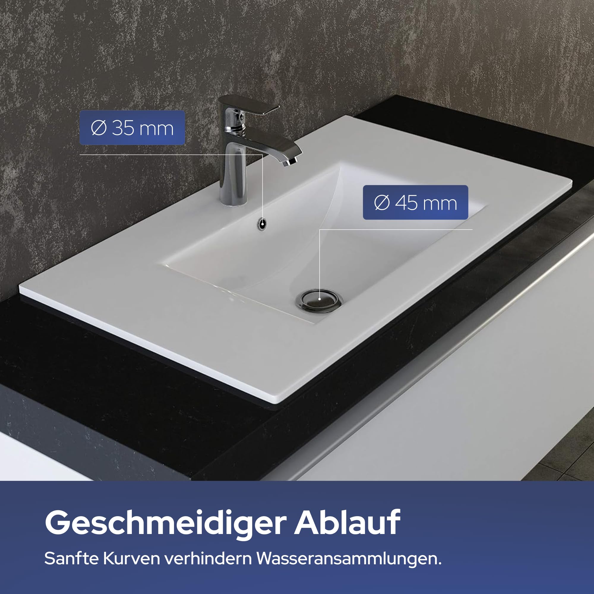 VILSTEIN® Keramik Waschbecken Eckig [80CM] - Aufsatz - & Einbauwaschbecken für Badezimmer & Gäste WC - Einbauwaschbecken Bad - Waschbecken Einsatz - Handwaschbecken für Waschtisch - Bathroom Sink