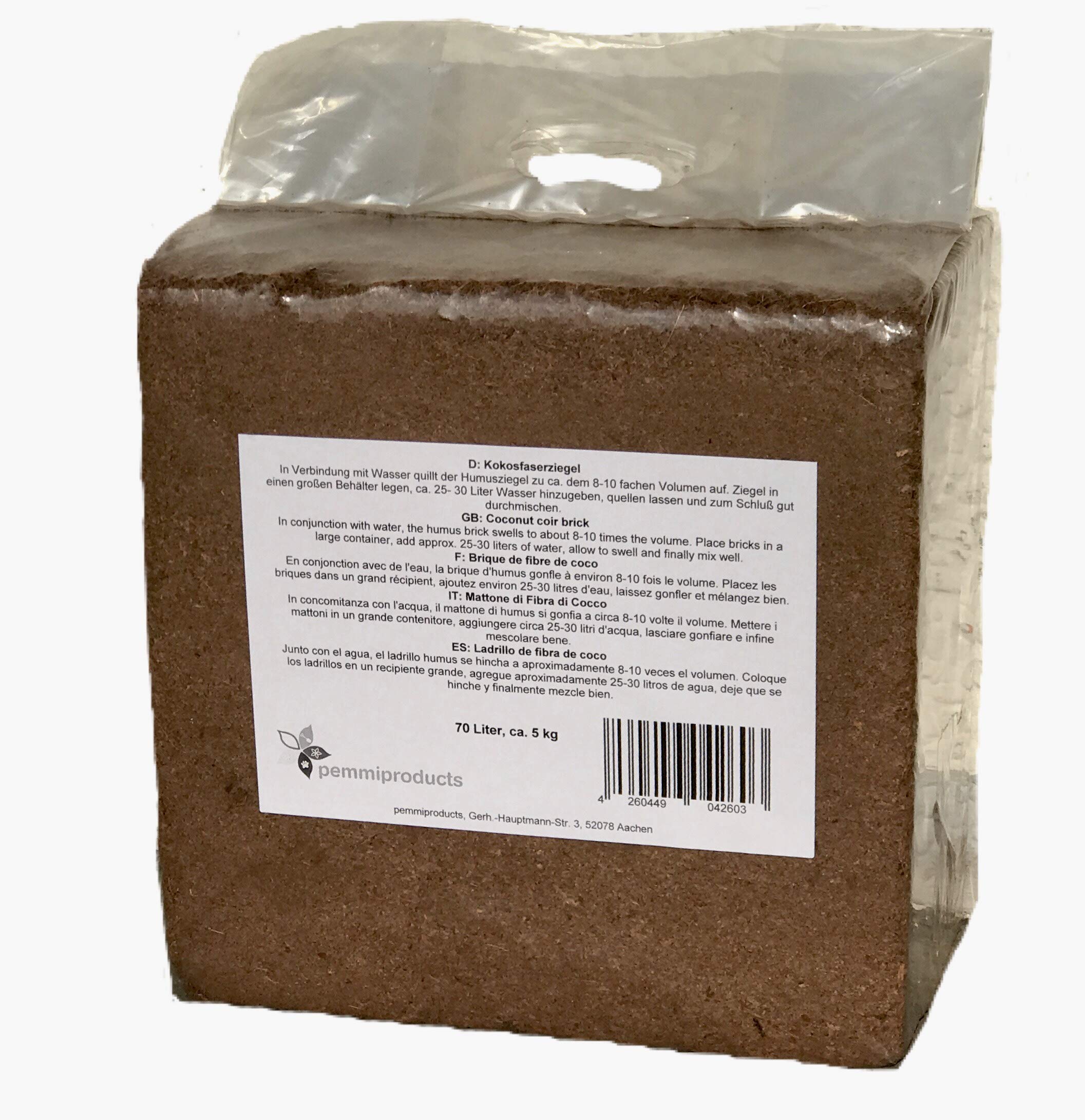 Kokosfaserziegel,verpackt, 5 x 70 Liter,ca. 5 kg je Kokosziegel,Kokosquellerde,Humusziegel,Kokoserde