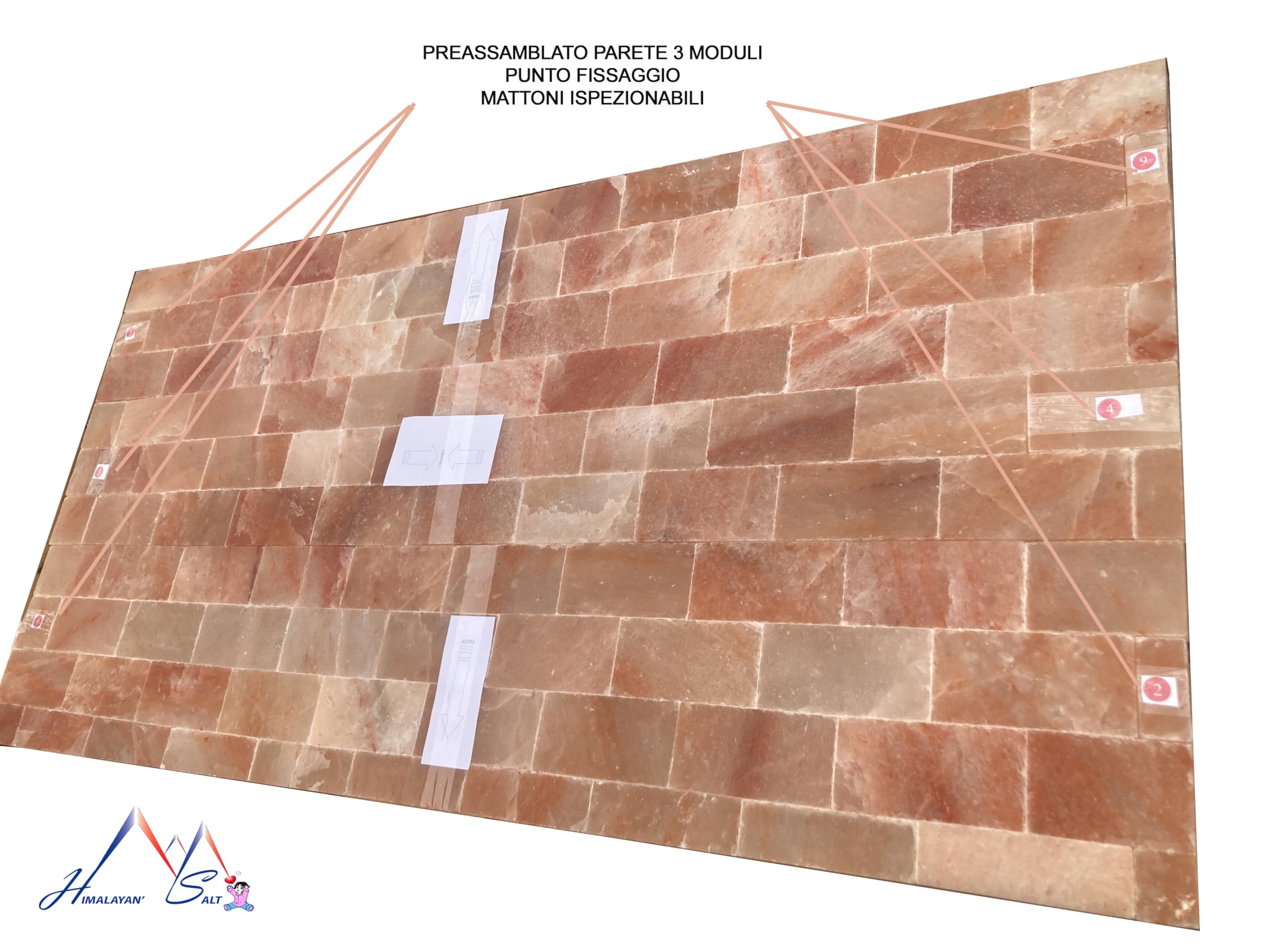 PARETE DI PURO SALE ROSA DELL'HIMALAYA CERTIFICATO SALT RANGE KEWRA PUNJUB PAKISTAN MATTONI PER SPA SAUNA BENESSERE ARREDO RELAX