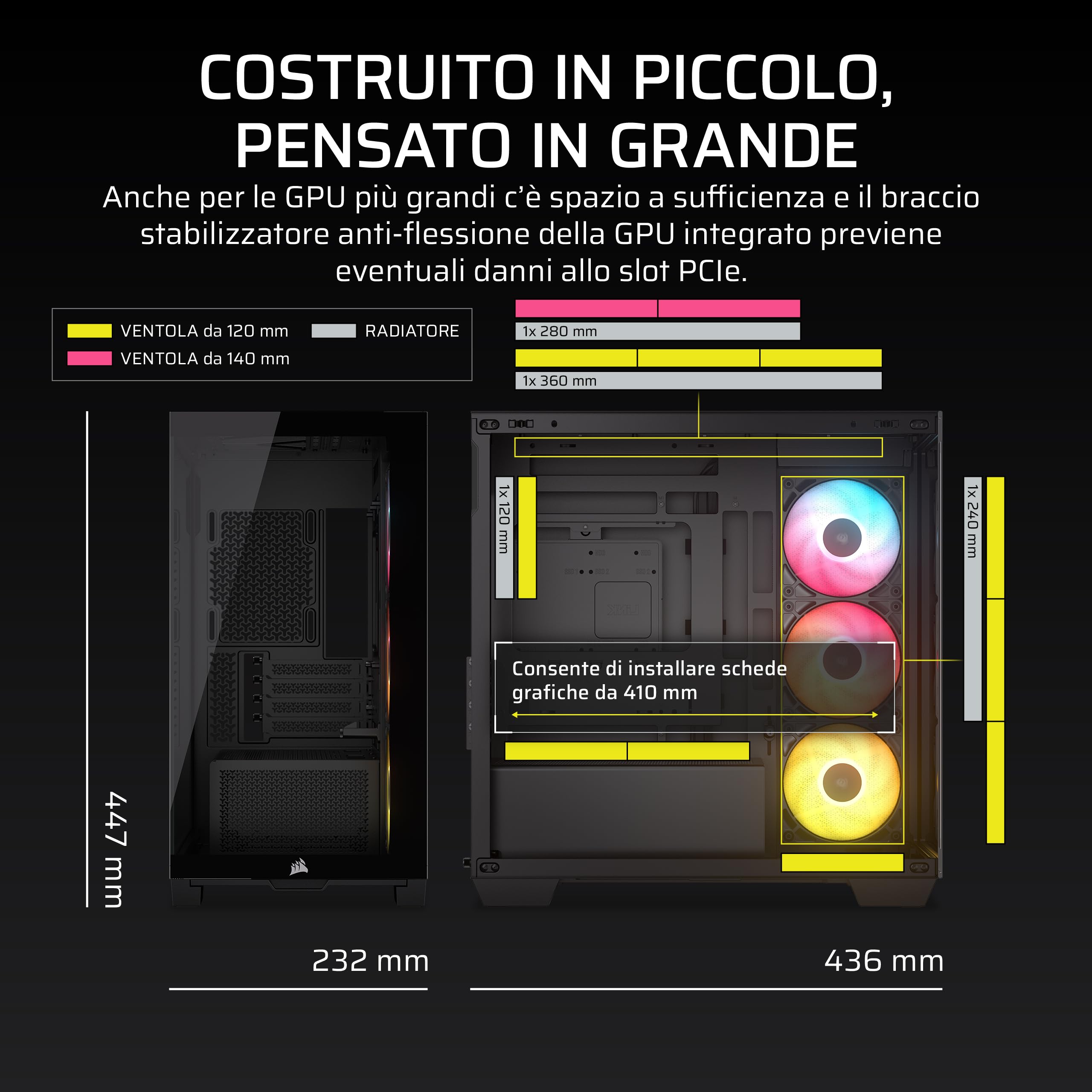 Corsair 2800X RS ARGB Case PC Micro-ATX Panoramico – Nero | 3 Ventole Incluse, Personalizzazione Modulare, Supporto Anti-Flessione GPU, Compatibile Schede Madri A Connessione Inversa