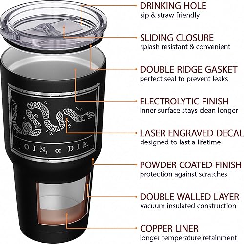 Vista 5 de We The People Holsters - Vaso térmico de 30 onzas, Únete o Muere, Negro