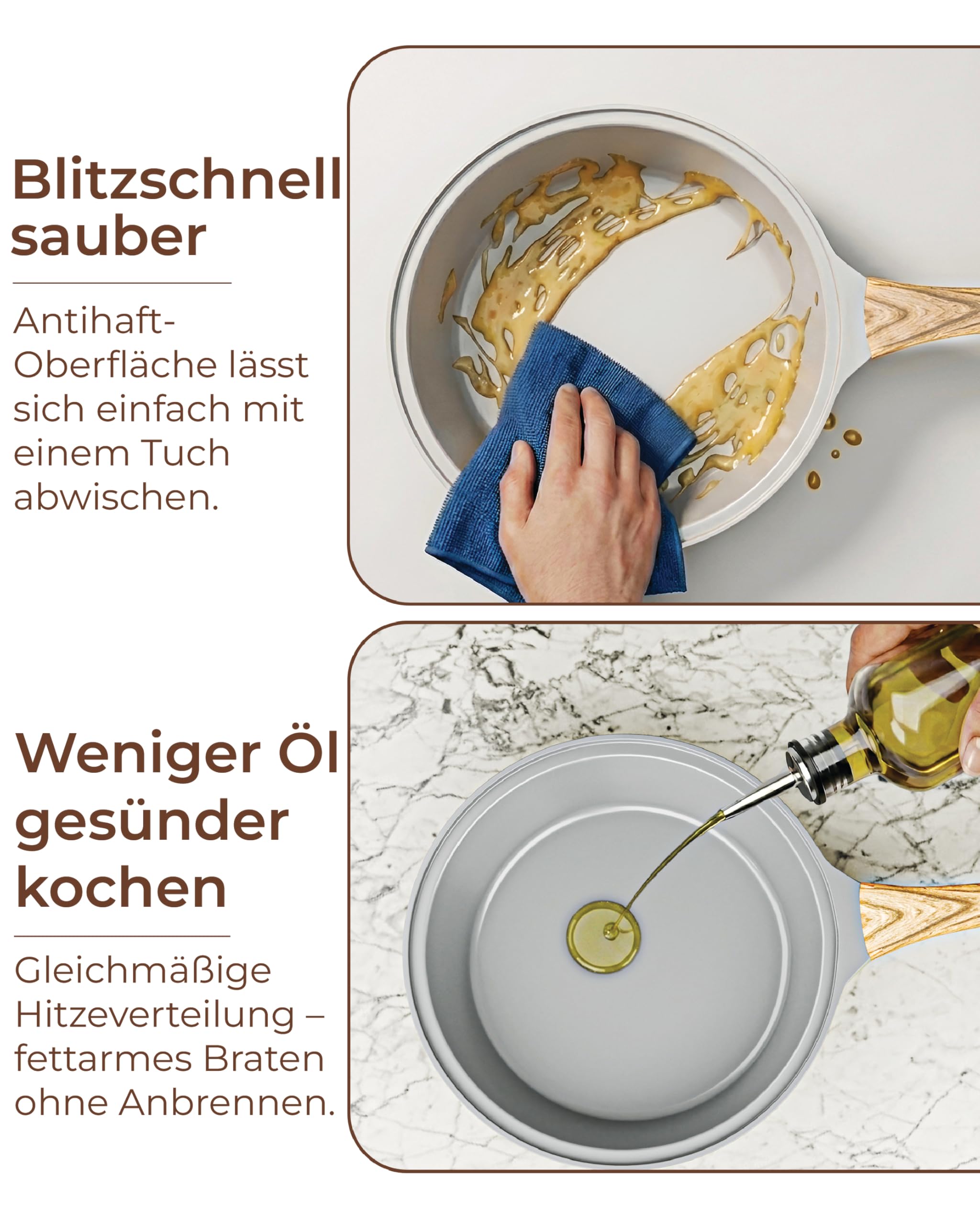 3-teiliges Keramik Antihaft Pfannenset 20/24/28 cm Hitzebeständig, PFOA & PTFE-frei, Induktion Geeignet, Keramik Beschichtung Bratpfanne, Bakelitgriff für Gesundes Kochen