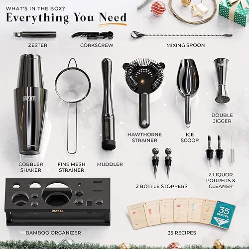 Miniatura 4 de BARE BARREL Mixology Bartender Kit Bar Set Juego de coctelera de 16 piezas Herramientas de mezcla de Martini Barware para el hogar Incluye 35
