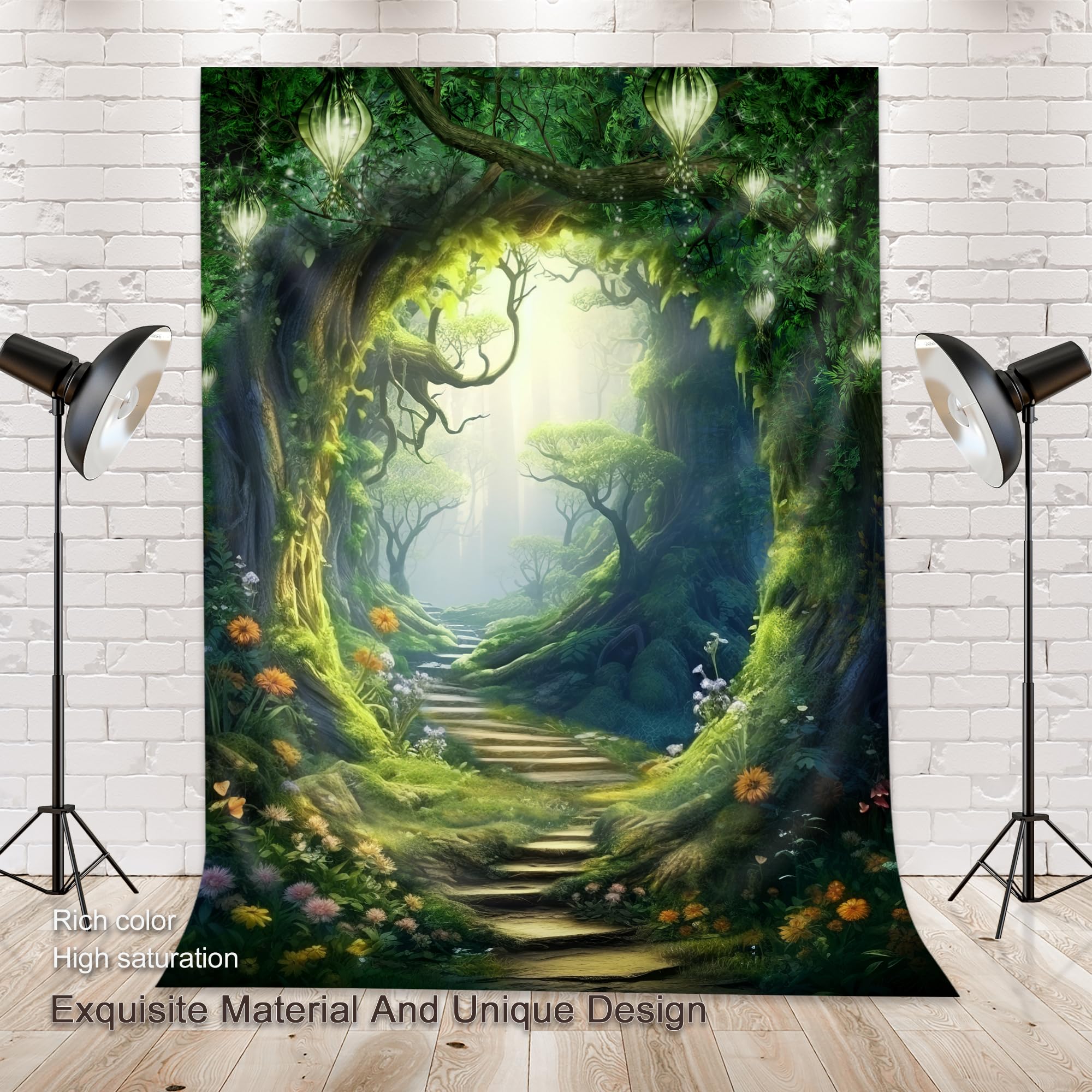 Omifly Moon Night Backdrop 5Wx7H for Photography Fairy Blue Sky Sea Full Moon Scene Seaside Enchanted Misty Woodland Background Party Decorations Cake Table Banner Decor Photo Booth Studio Prop