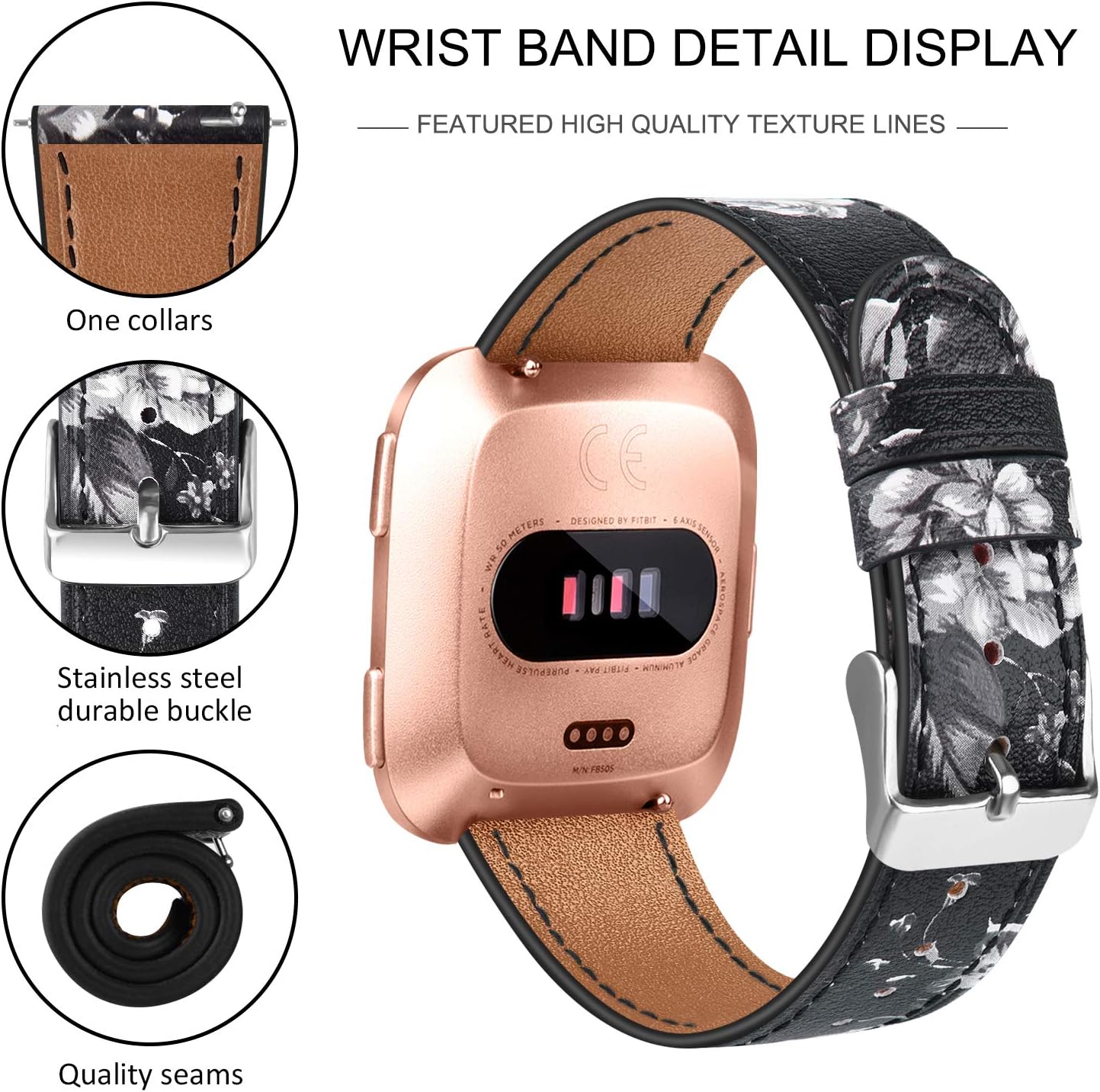 VANCLE Leather Band Compatible with Fitbit Versa Bands, Fitbit Versa Lite/Versa 2 Leather Bands and Fitbit Versa SE Accessories Bands for Women Men