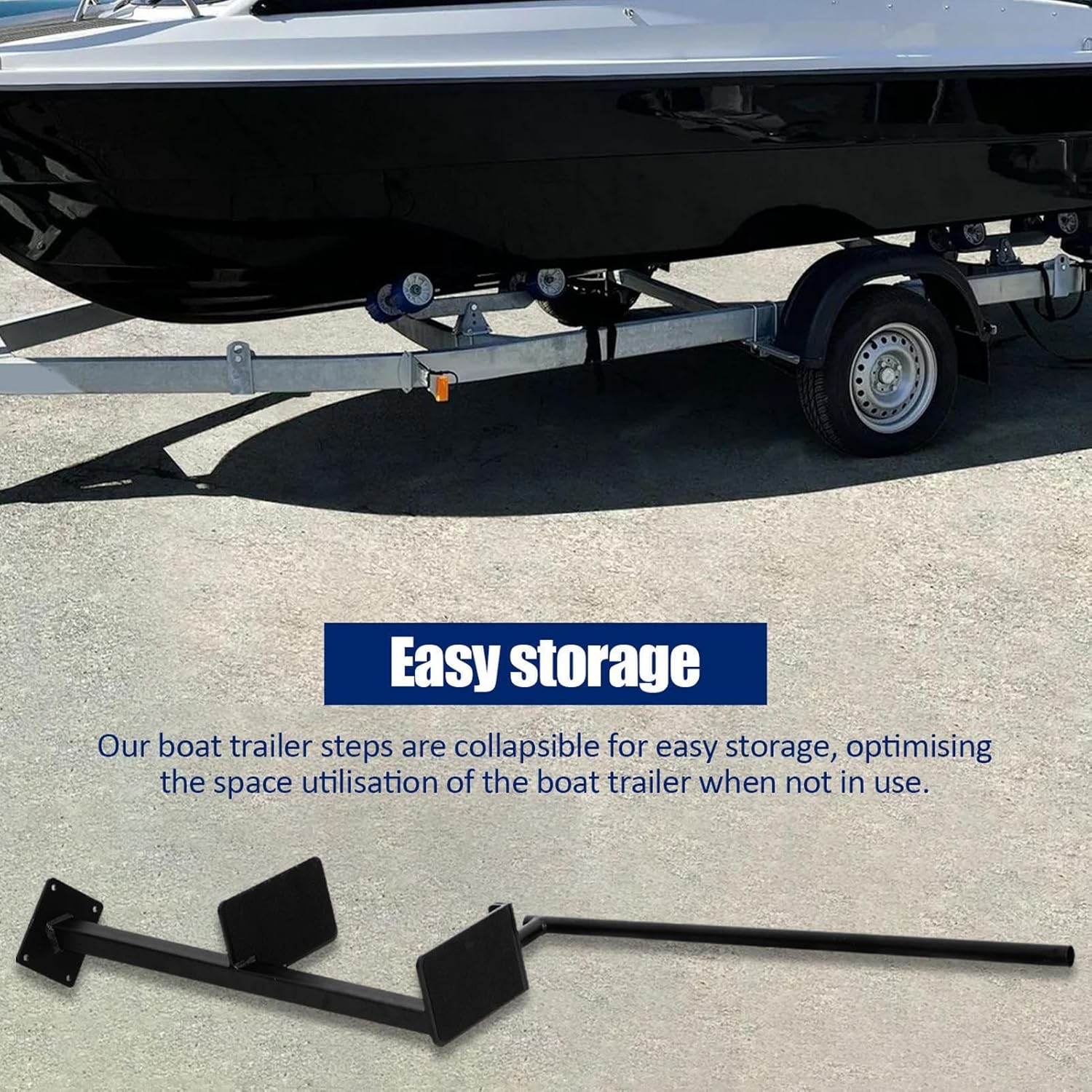 Boat Trailer Tongue Steps, Heavy Duty Yacht Trailer Ladder with Handle, Non-Slip 2 Steps Safety Step for Pontoon, Fishing, Bass, Hunting Boats