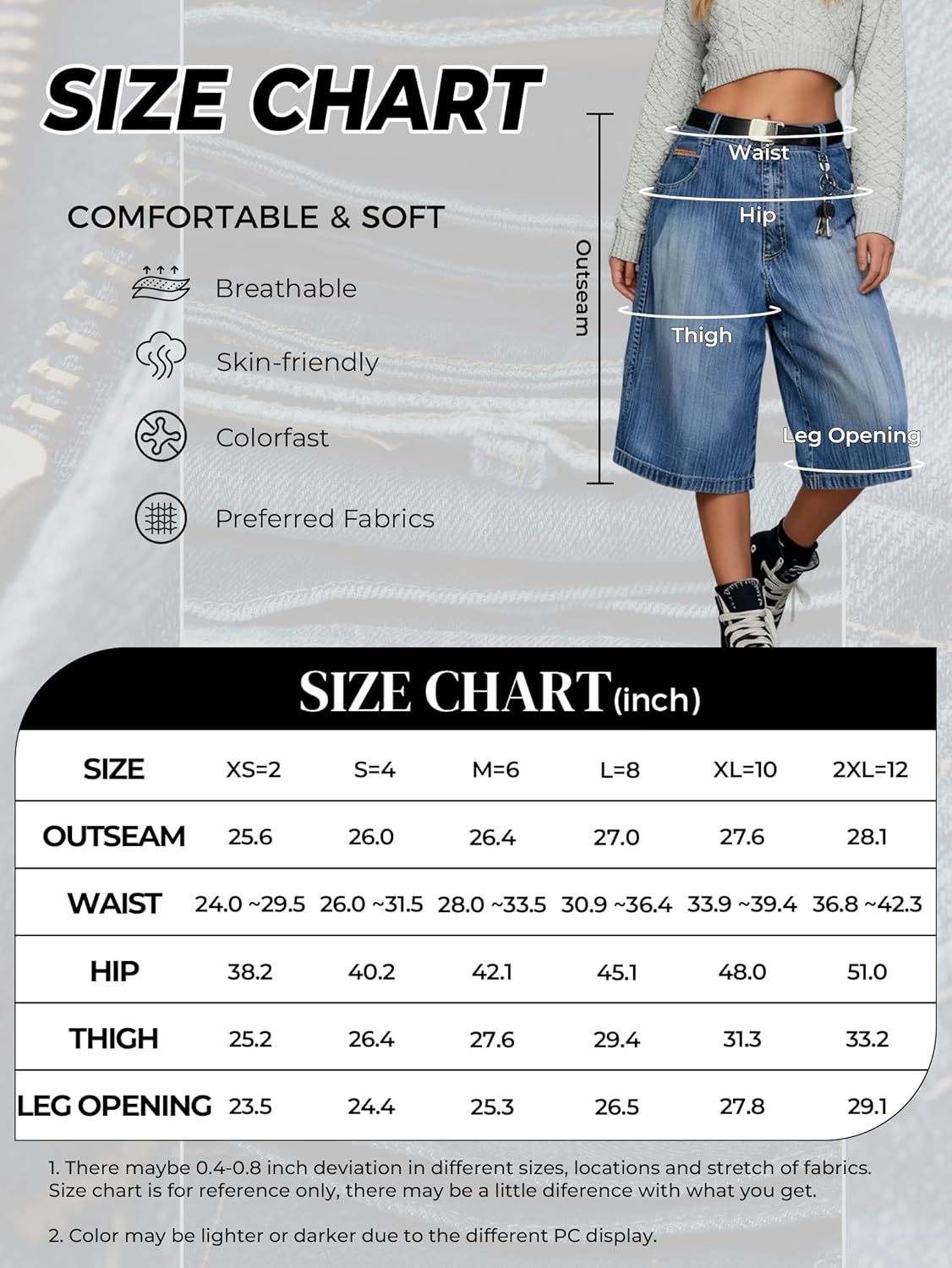 EMMIOL Baggy Jorts for Women Wide Leg Denim Shorts Y2k Mid Rise Bermuda Streetwear Boyfriend Jean Shorts with Pockets - Image 6