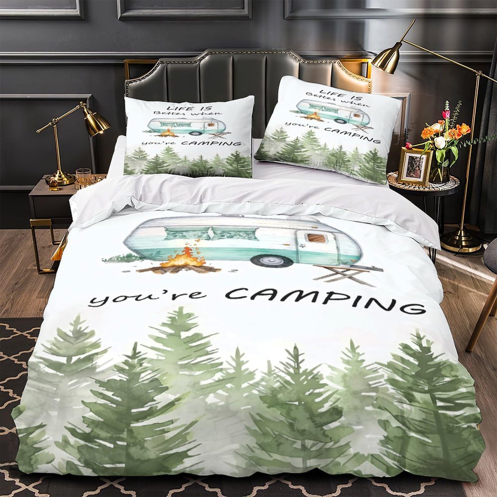 Parure de lit caravane 135x200 en microfibre avec housse de couette imprimée 3D