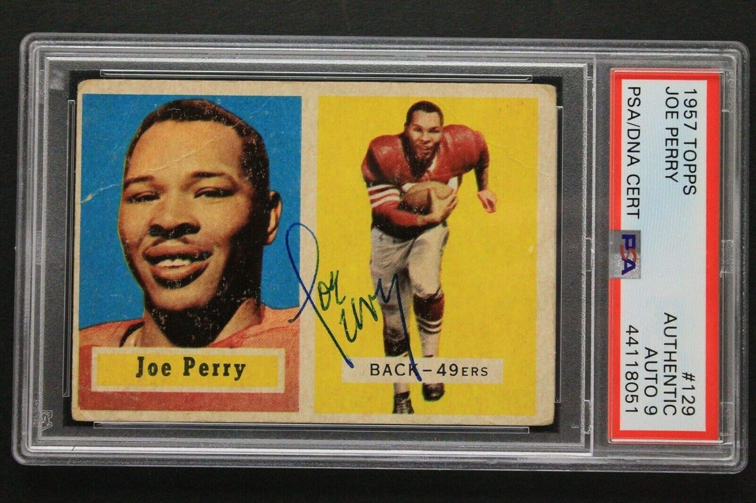 Joe Perry (d.2011) HOF 49ers Autograph Signed 1957 Topps #129 Football Card PSA