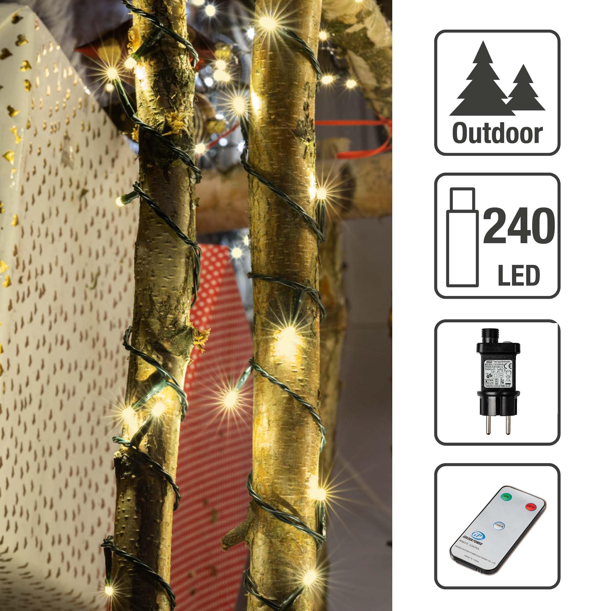 hellum LED Lichterkette Außen oder Innen, Fernbedienung mit Timer, Warmweiß, Lichterkette strombetrieben mit 240 LED, Weihnachtsbaumbeleuchtung mit Kabel in Grün <59 lm 151244