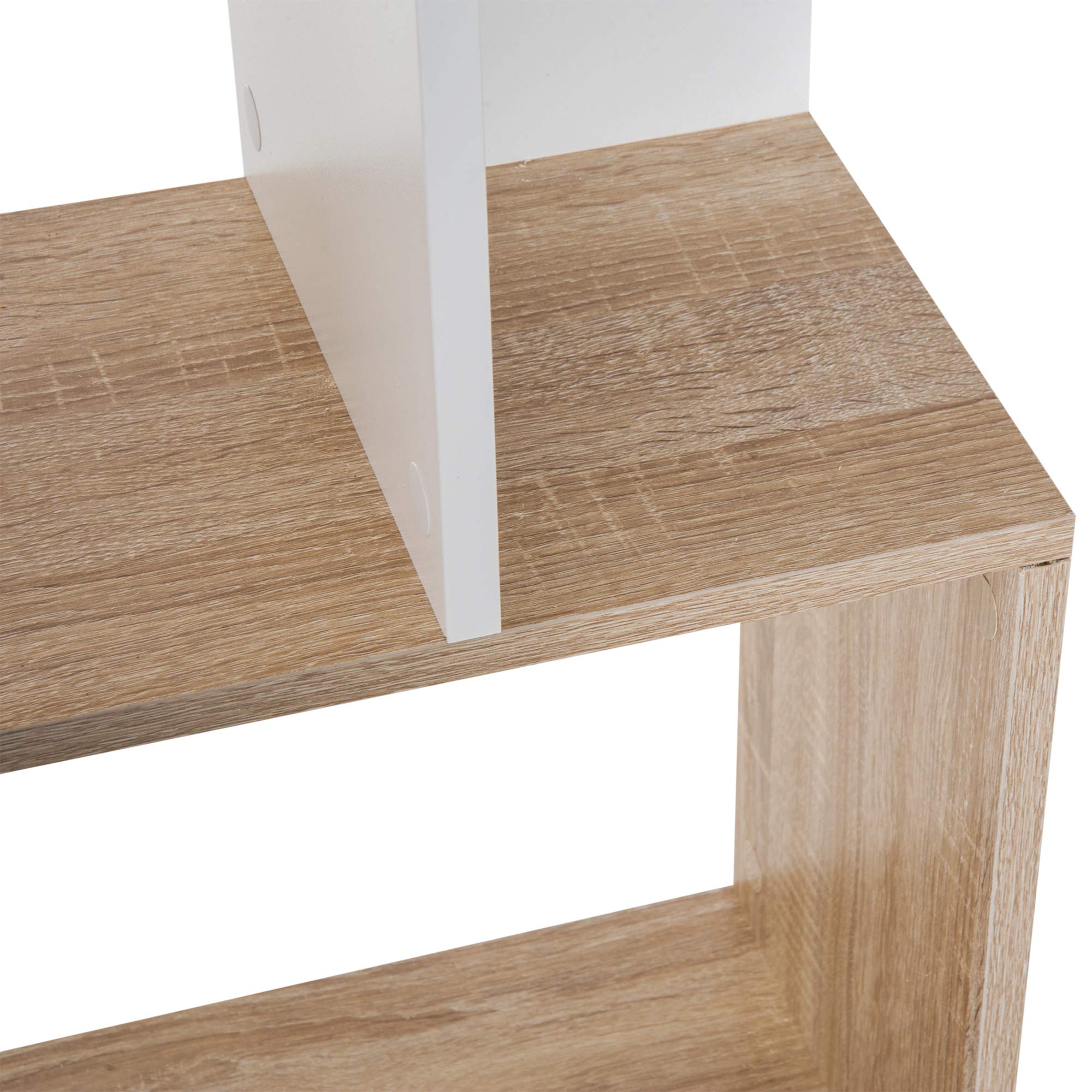 HOMCOM Bibliothèque à 5 Niveaux Forme S 60 x 24 x 184,5 cm Blanc | Meuble de Rangement avec Étagères, pour Salon Chambre Bureau, Étagère de Rangement, Bois de Chêne