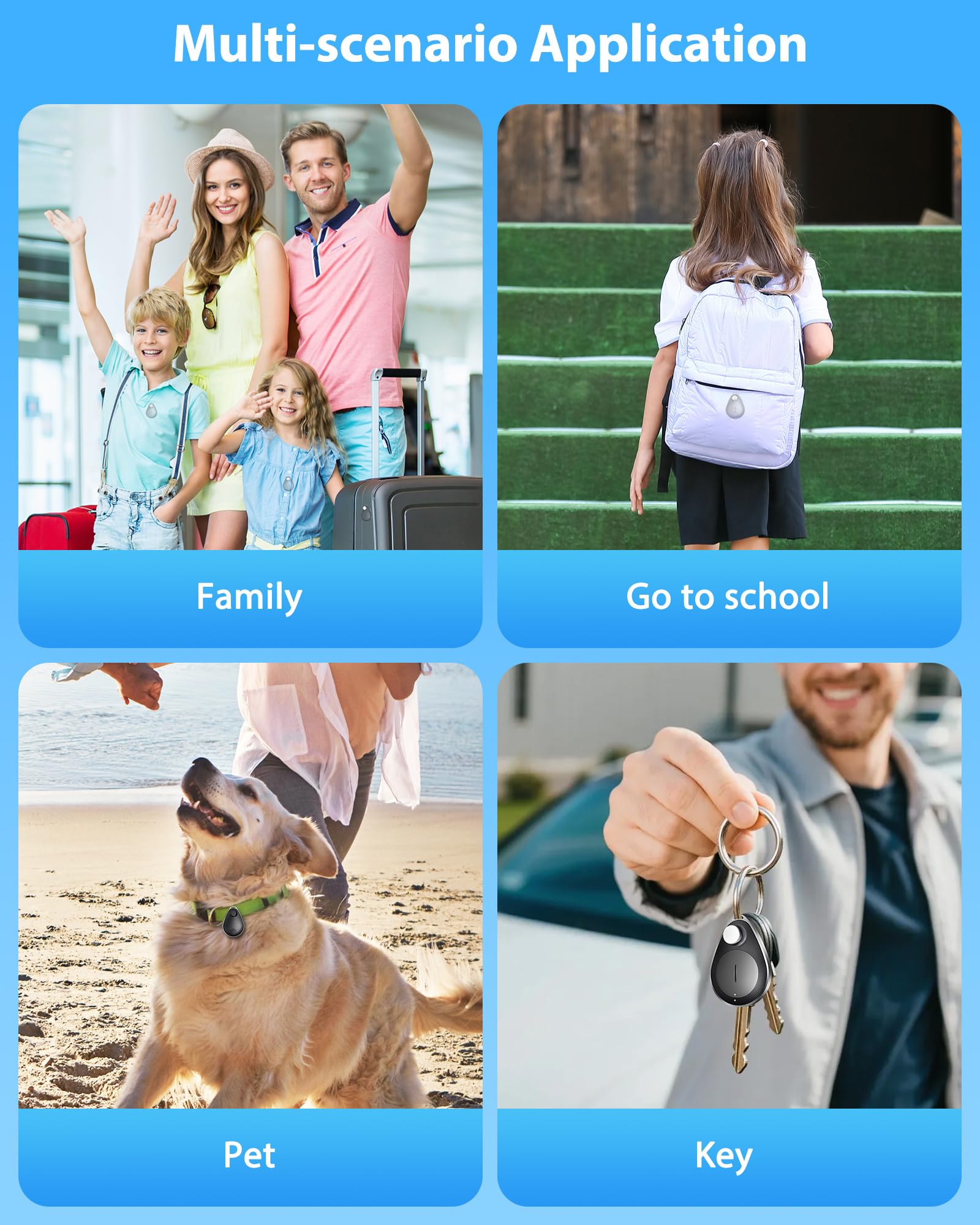 Lot de 2 traqueurs GPS cachés pour enfants, localisateur de clés, Bluetooth, avec broches, fonctionne avec Apple Find My, protection de la vie privée, mode perdu, convient pour les enfants, les