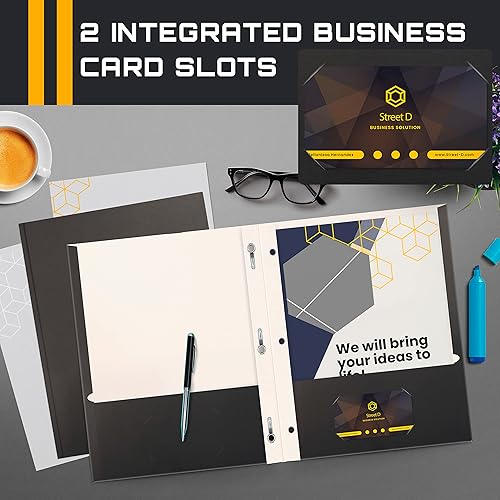 Miniatura 4 de Better Office Products Carpetas de papel negro de 2 bolsillos con puntas, paquete de 50, textura mate, carpetas de papel tamaño carta, paquete de