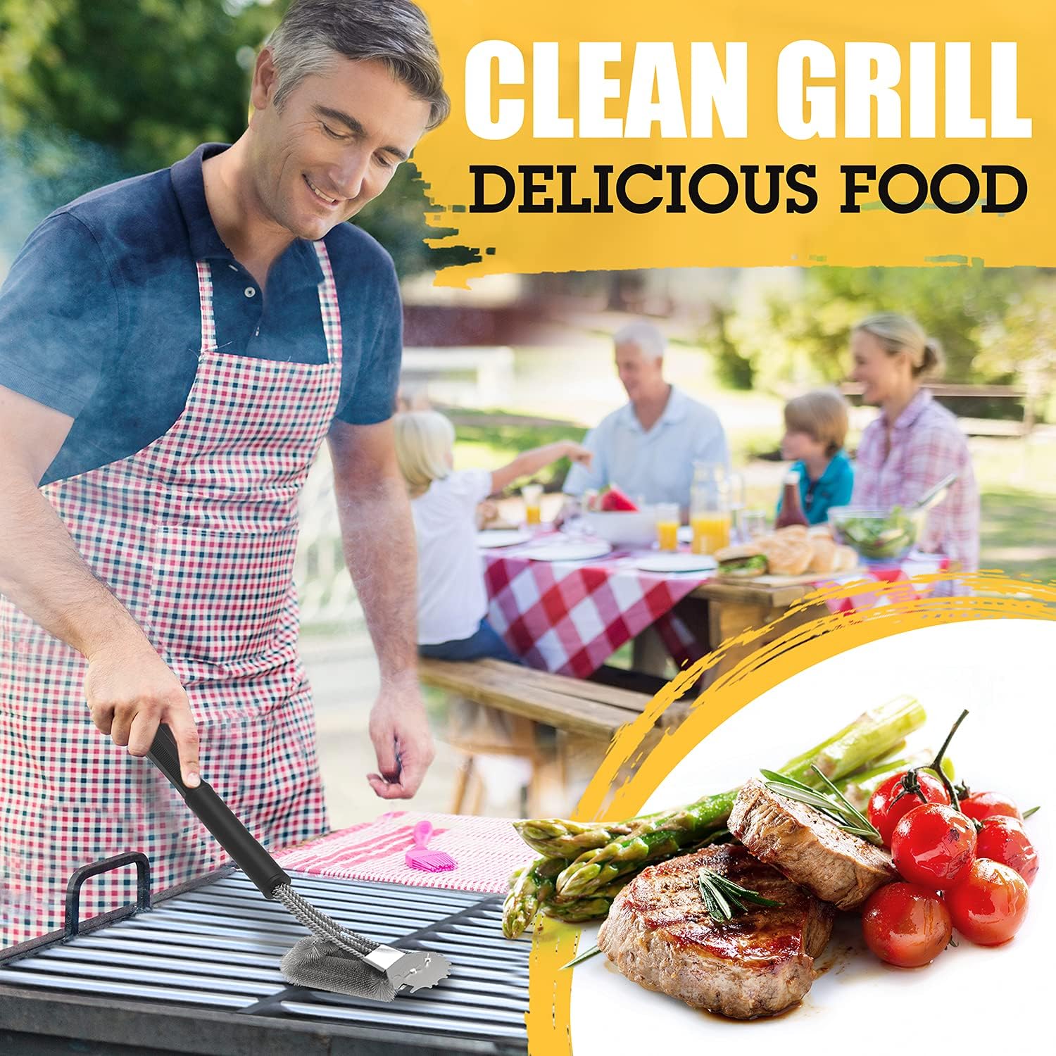 Premium BBQ Grill Brush and Scraper - Perfect for Cleaning Indoor & Outdoor Grills, Including Weber - with Improved Extra Strong Grip Handle - 18" Heavy Duty Grill Cleaner Brush - Safe for All Grates : Patio, Lawn & Garden