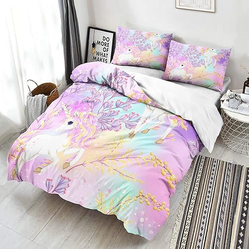 Miniatura 2 de CVHOUSE Juego de ropa de cama de unicornio arcoíris tamaño individual, juego de ropa de cama de unicornio arcoíris para niñas, niños y adolescentes,