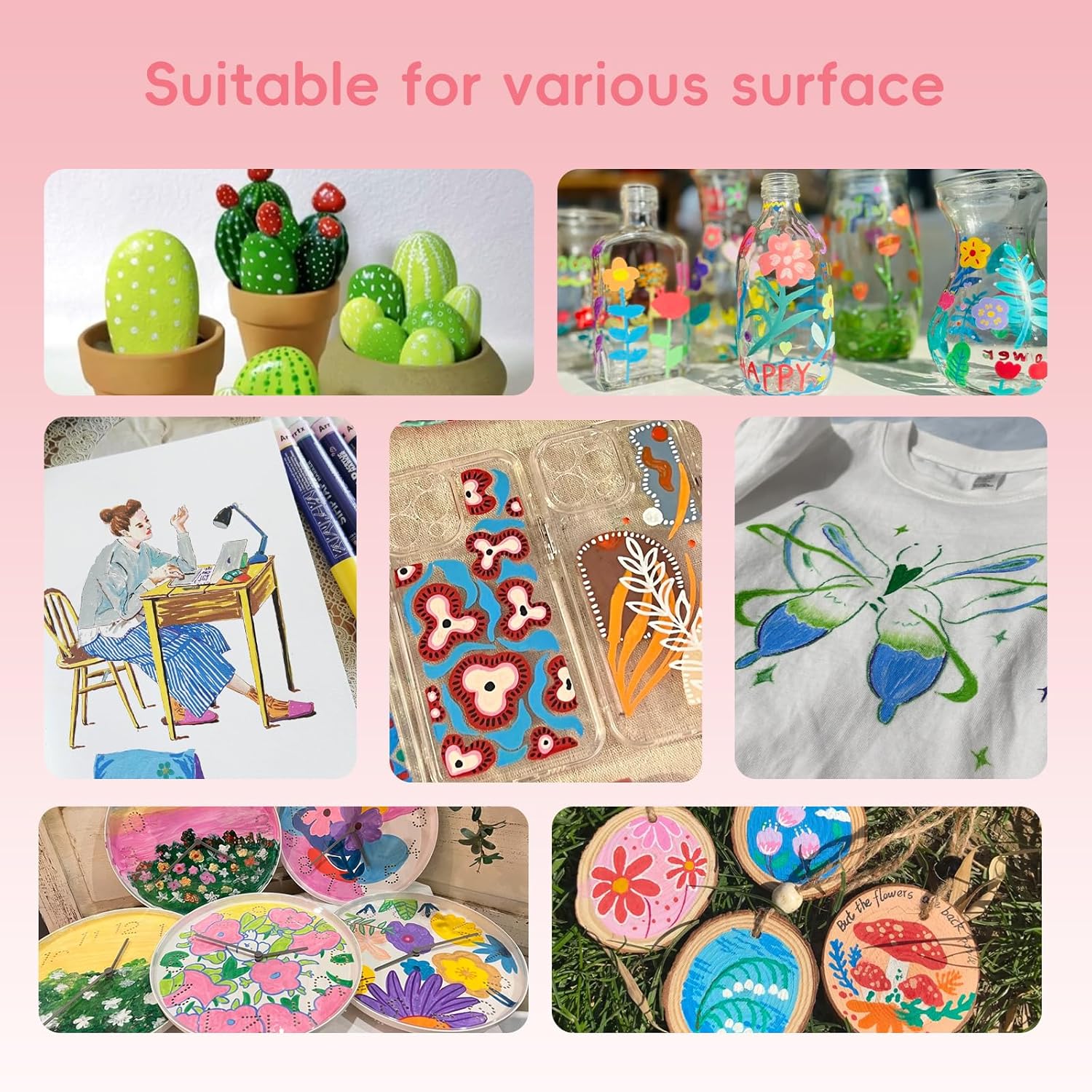 Arrtx Simptap Series Acrylic Paint Pens, Brush Tip Acrylic Paint Markers for Rock Painting, DIY Craft, 48 Count