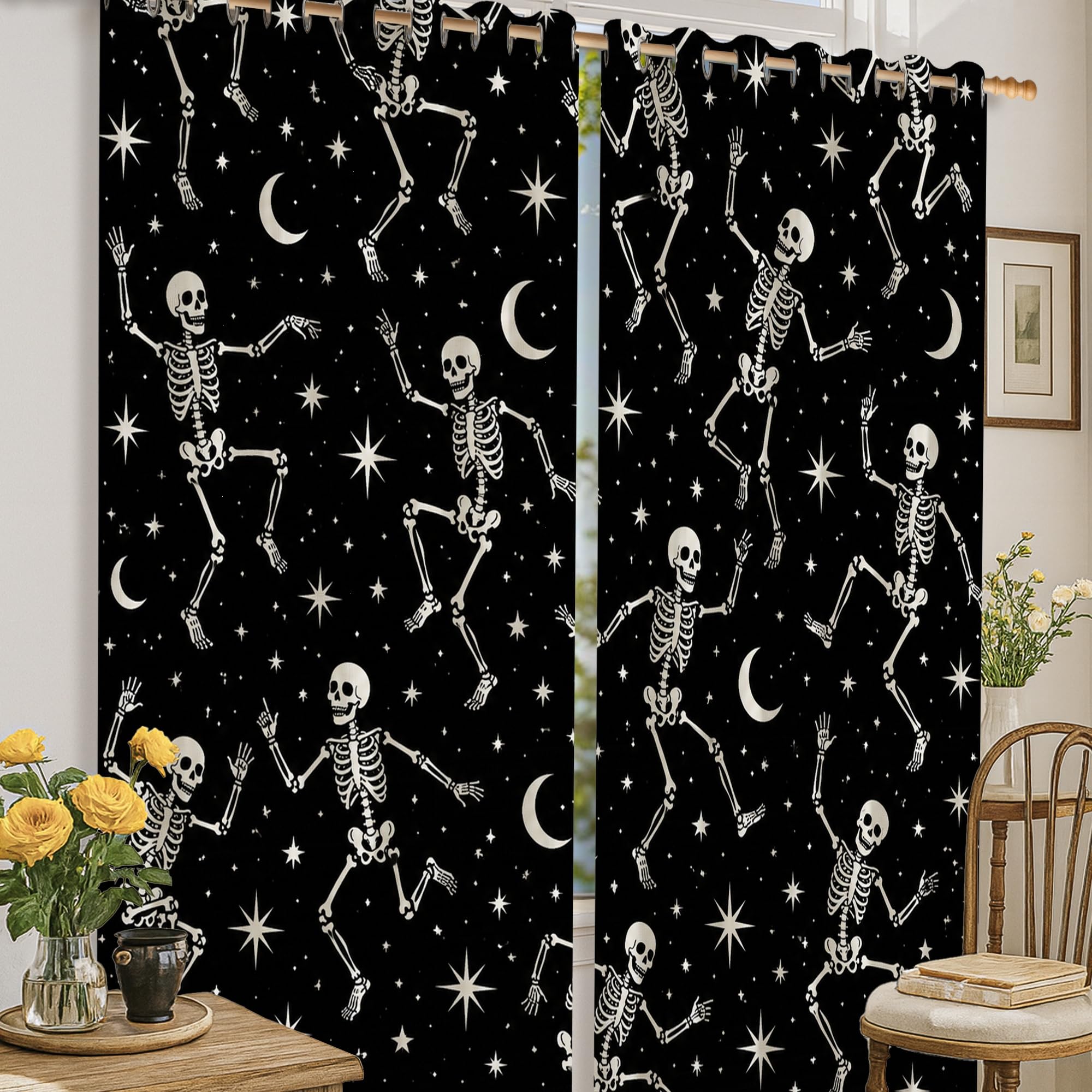 Rideaux occultants à isolation thermique noir 132x160cm de salon avec rideaux de fenêtre lune