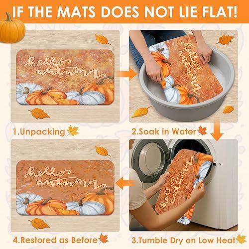 Miniatura 15 de Arttown Happy Gnomes Shower Curtain Set with Toilet Lid Cover and Non-Slip Rugs, Pumpkin Leaf Autumn Fall 4 Pcs Shower Curtains for Bathroom