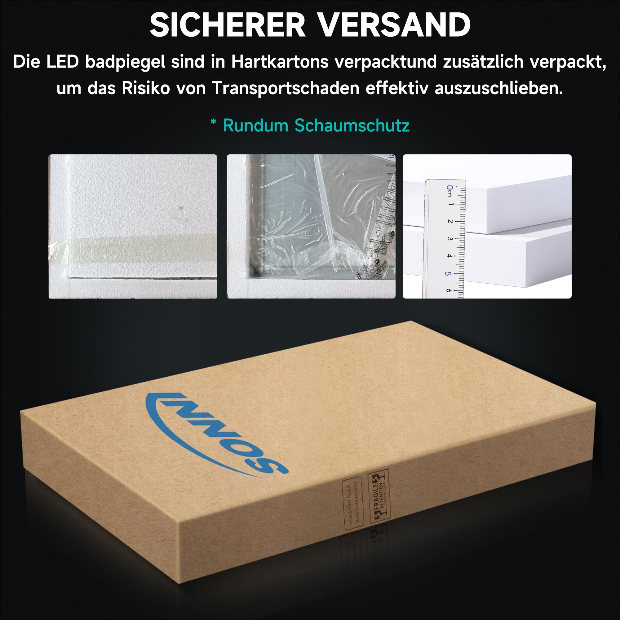 SONNI Badspiegel mit Beleuchtung 120×60 cm, Uhr und Temperatur