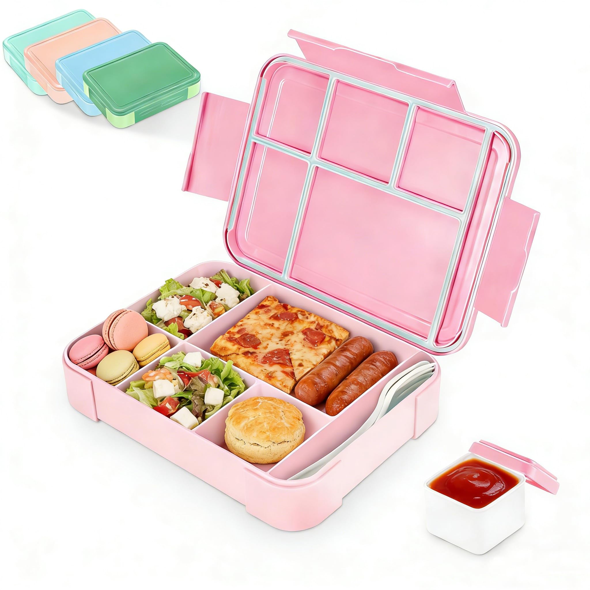 Sprifityy Brotdose Kinder mit Fächern,1330 ml auslaufsichere Lunchbox, geeignet für Schule,Picknick,Reise-Lunchbox,geeignet für Erwachsene, Mädchen & Jungen, mikrowellen-/spülmaschinenfest (Rosa)
