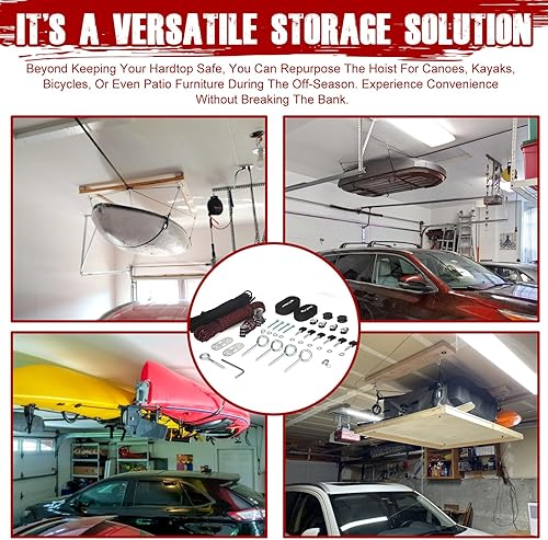 Miniatura 6 de Elevador de extracción de techo duro para modelos Jeep Wrangler JL JK y Ford Hardtop, polipasto de almacenamiento de garaje, sistema de prevención