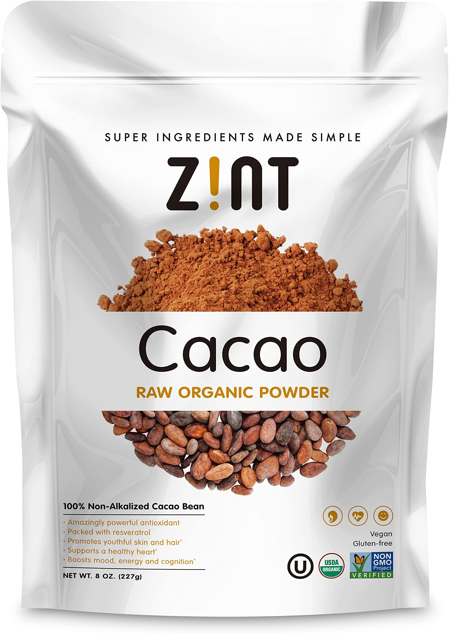 Organic Cacao Powder (8 oz): Paleo-Certified, Organic, Non GMO, Anti Aging Antioxidant Superfood, Gluten Free Cocoa Cacao Beans, Pure Delicious Chocolate Essence
