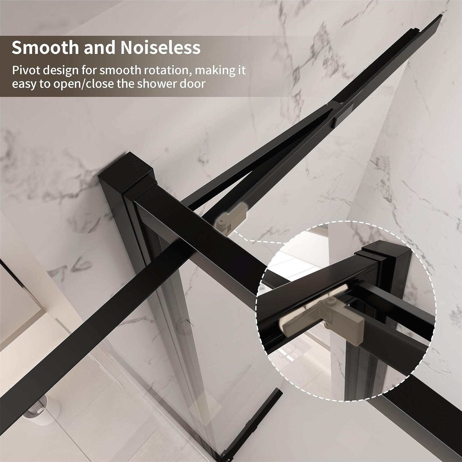 35-36" W x 72" H Semi-Frameless Pivot Shower Door, Single Glass Shower Door with 1/4"(6mm) SGCC Tempered Glass, Easy to Clean, Matt Black