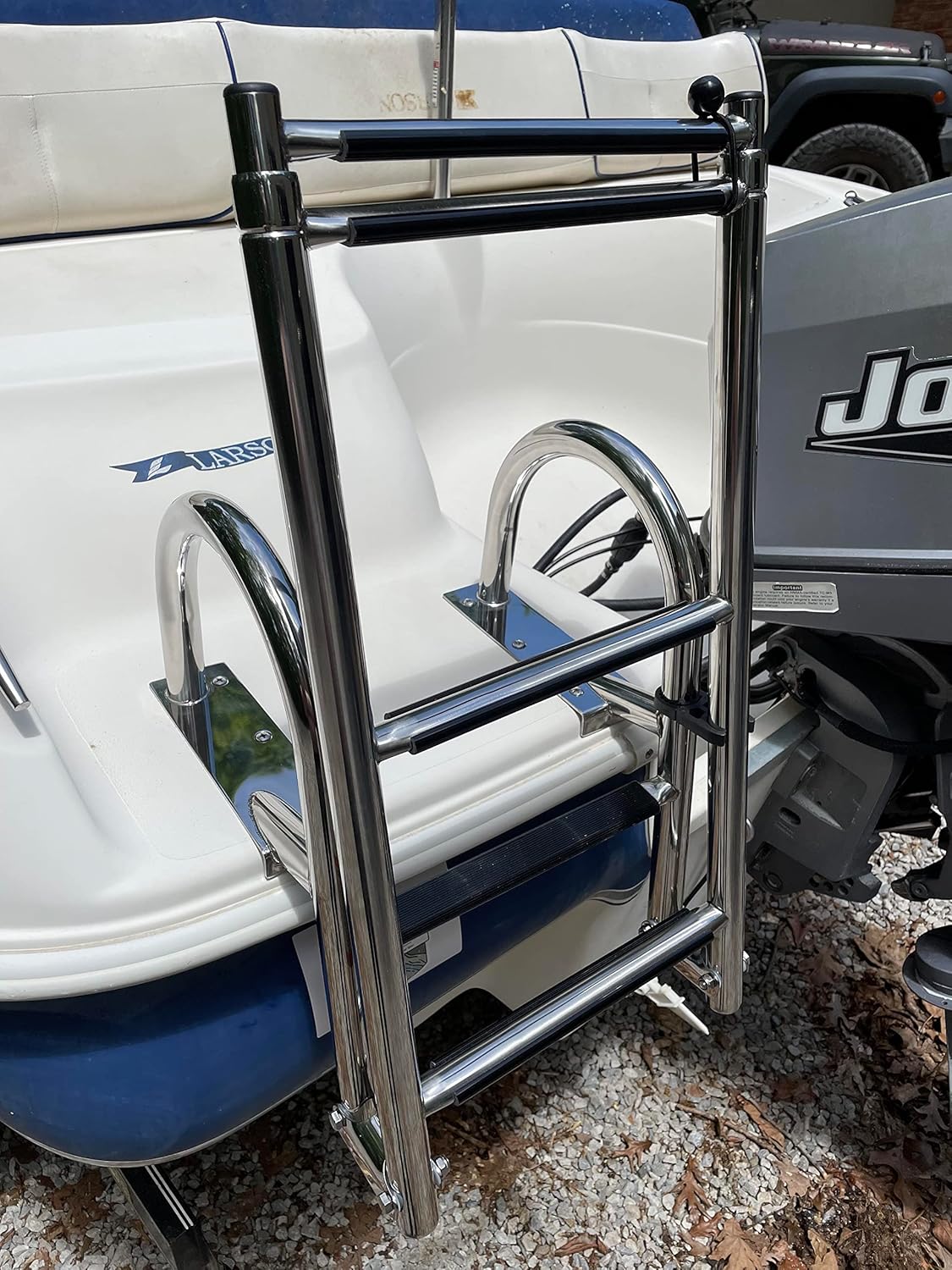 Five Step Folding/Telescoping Boat Ladder for Pontoon Boats, Deck Boats, & Runabouts by Cypress Rowe Outfitters - 500 lb Capacity Ladder, Platforms for Fishing Boat Boarding & Swimming Steps