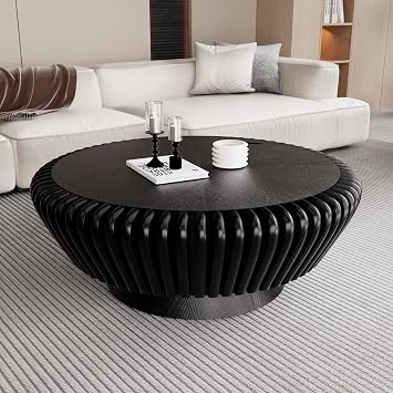 Round Drum Coffee Table with Hidden Storage, Black D35.4 Wx15.2 H
