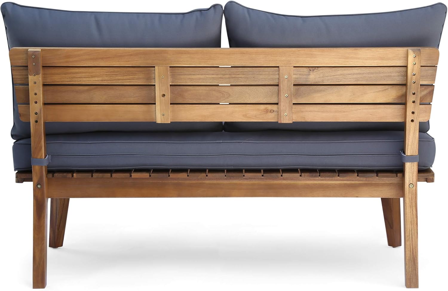 Teak and Gray Acacia Wood Outdoor Loveseat with Cushions