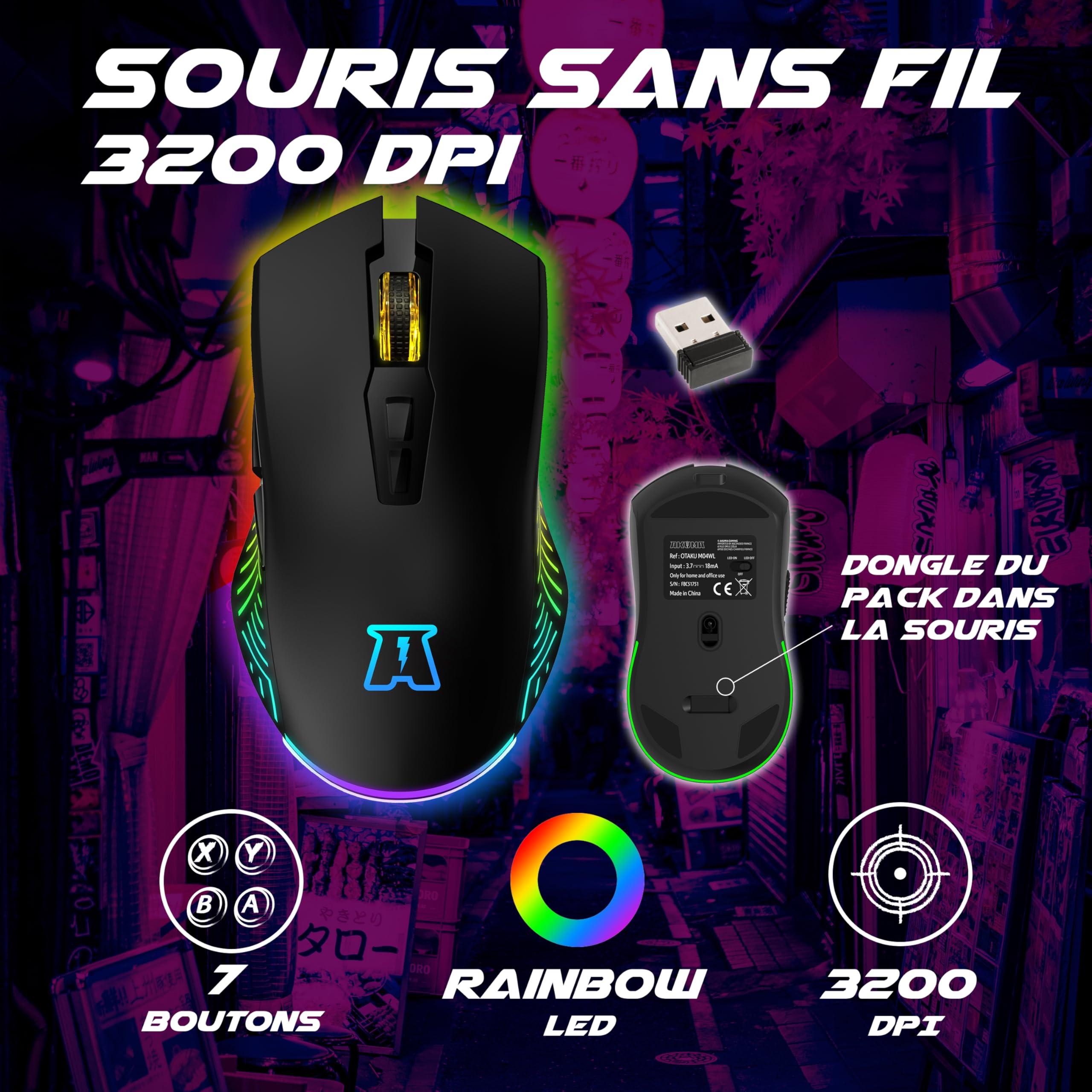 Akuma – Pack Gaming Sentai C03 WL Clavier TKL + Souris sans Fil Rechargeable Rétroéclairé, AZERTY Français, 3200 DPI – Pack pour PC PS4 PS5 – Noir – Plug & Play
