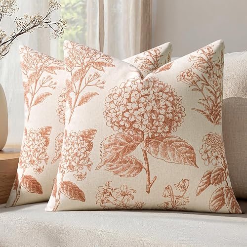 Set of 2 Decorative Floral Pillow Covers 18x18 Inch Autumn