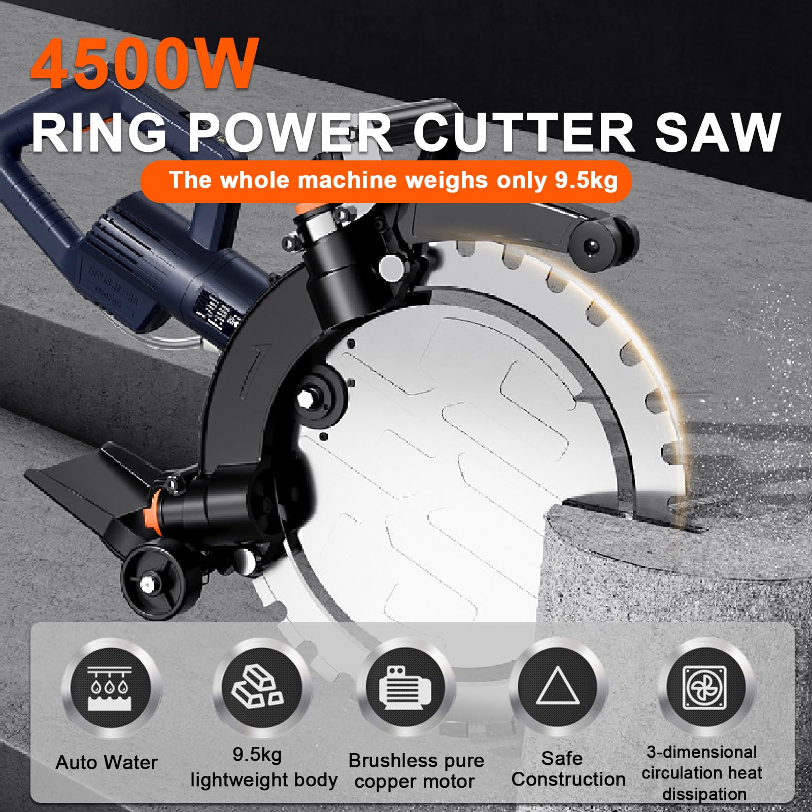 4500 W Piła Do Betonu Pierścieniowego, 3000 Rpm Elektryczna Piła Do Betonu, Bezszczotkowa Maszyna Do Cięcia Bruzd Ścian, Głębokość Cięcia 12 W, Z 2 Tarcze Diamentowe,SawBlades